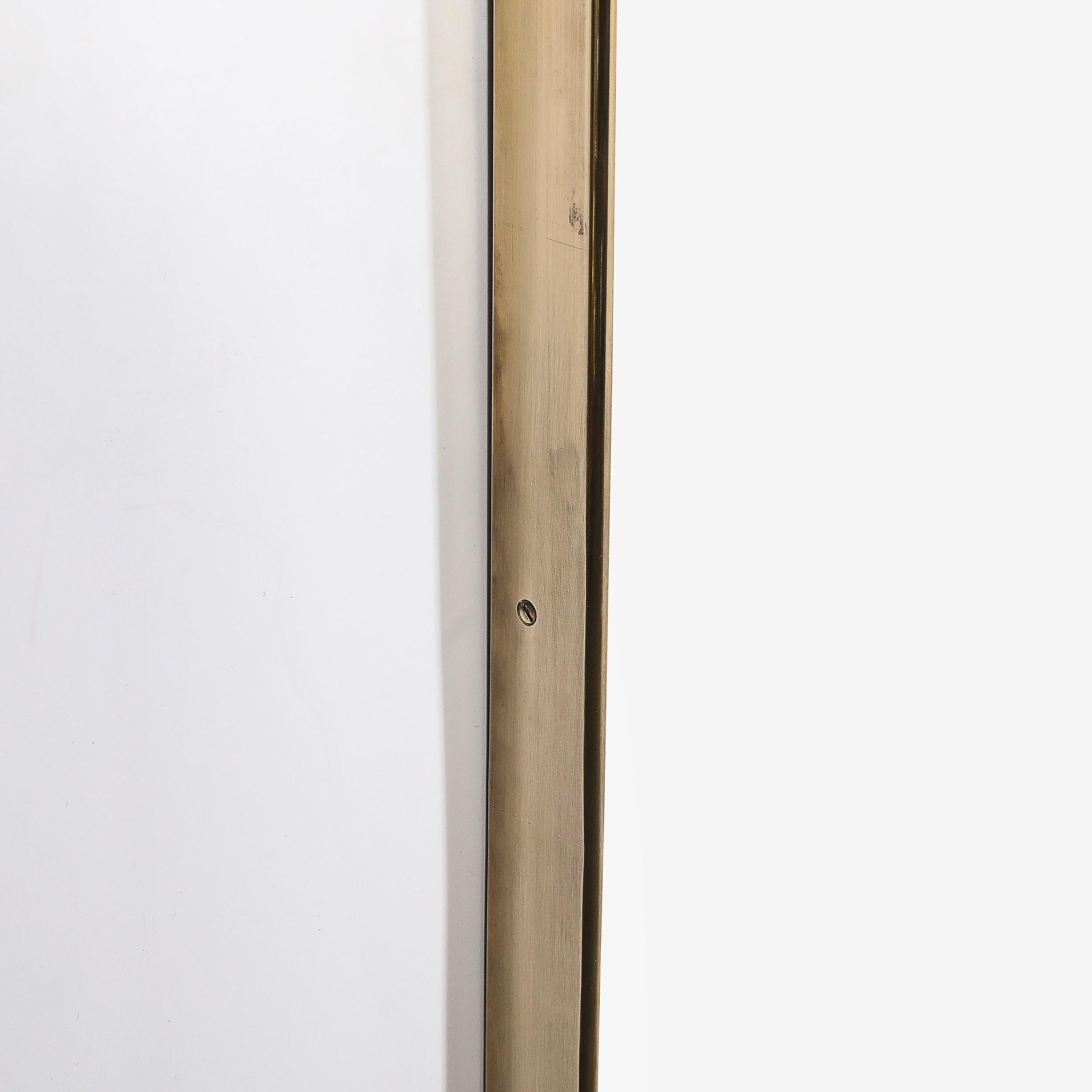 Mid-Century Modernist Vertical Brass Wrapped Mirror With Rounded Arch Detailing For Sale 1