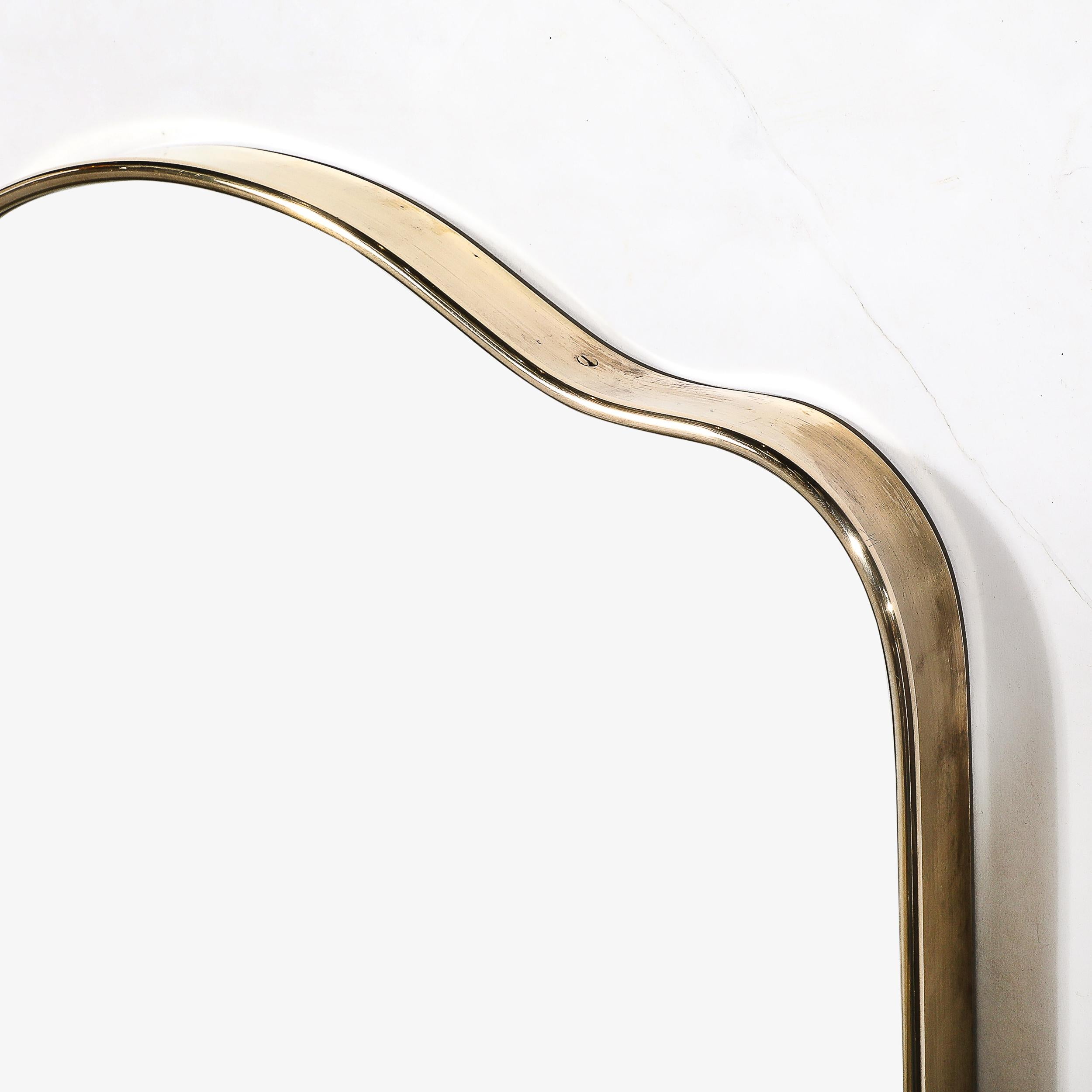 Mid-Century Modernist Vertical Brass Wrapped Mirror With Rounded Arch Detailing For Sale 2