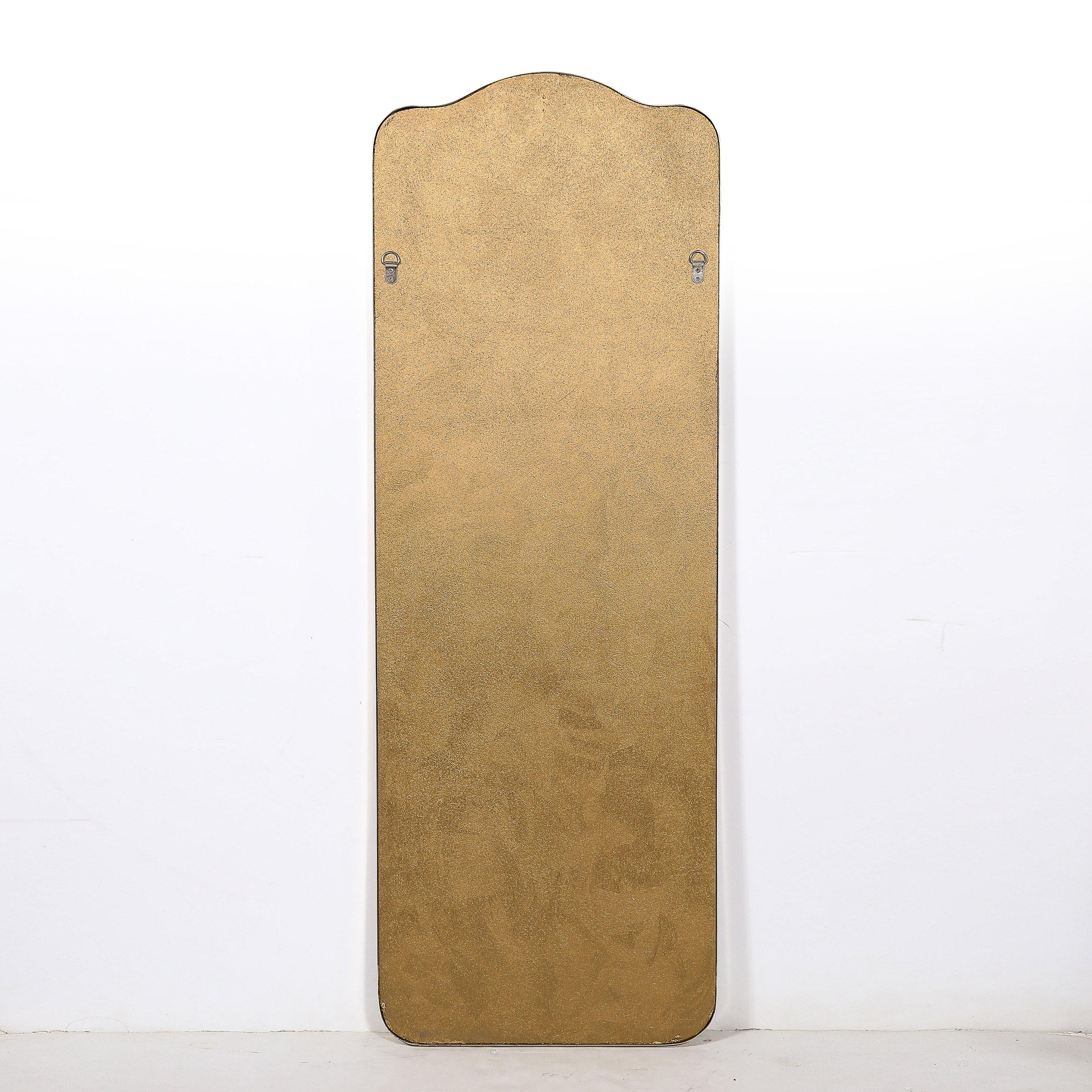 Mid-Century Modernist Vertical Brass Wrapped Mirror With Rounded Arch Detailing For Sale 3