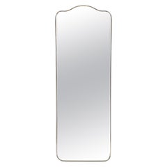 Mid-Century Modernist Vertical Brass Wrapped Mirror With Rounded Arch Detailing