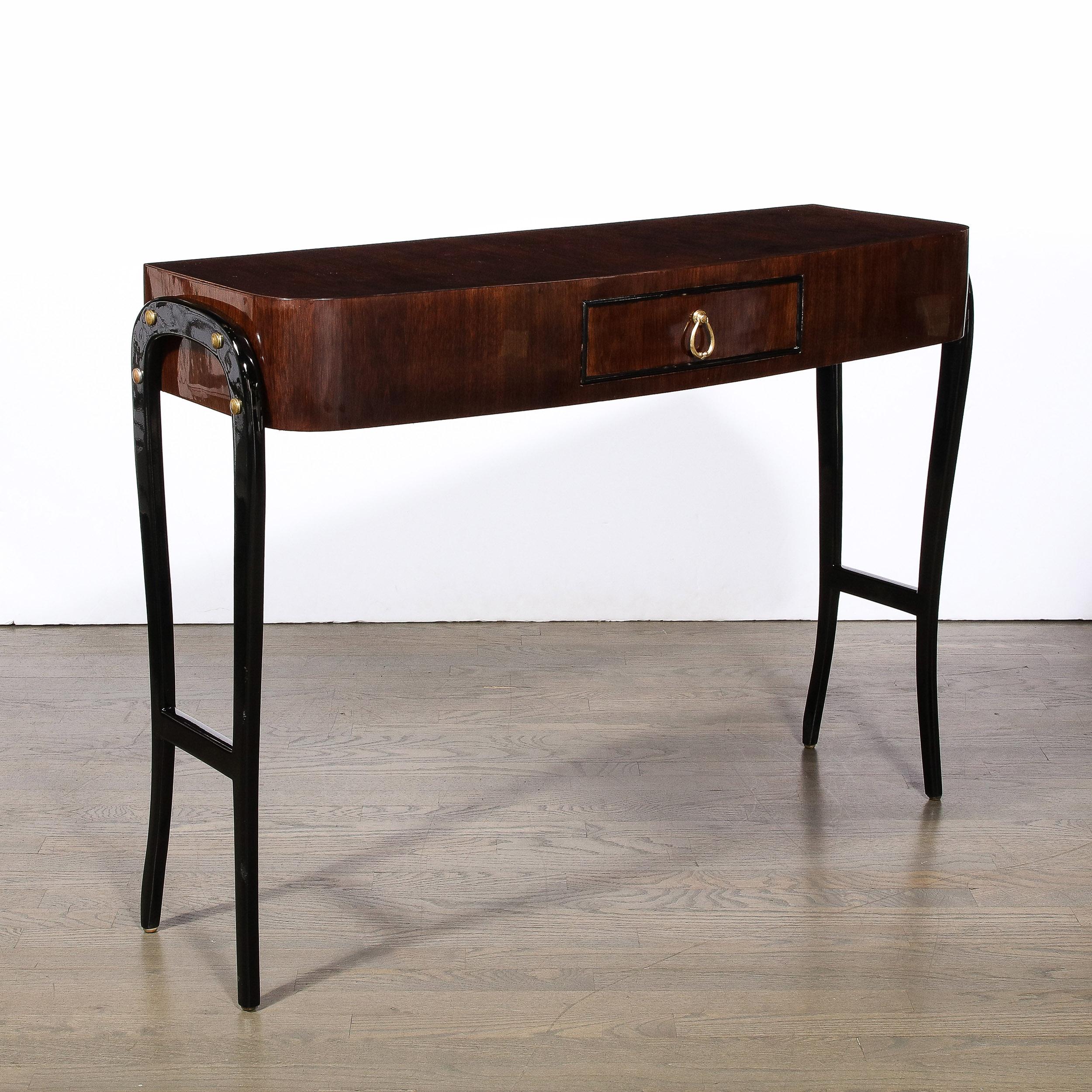 Mid-Century Modernist Walnut & Sculptural Black Lacquer Support Console Table 5