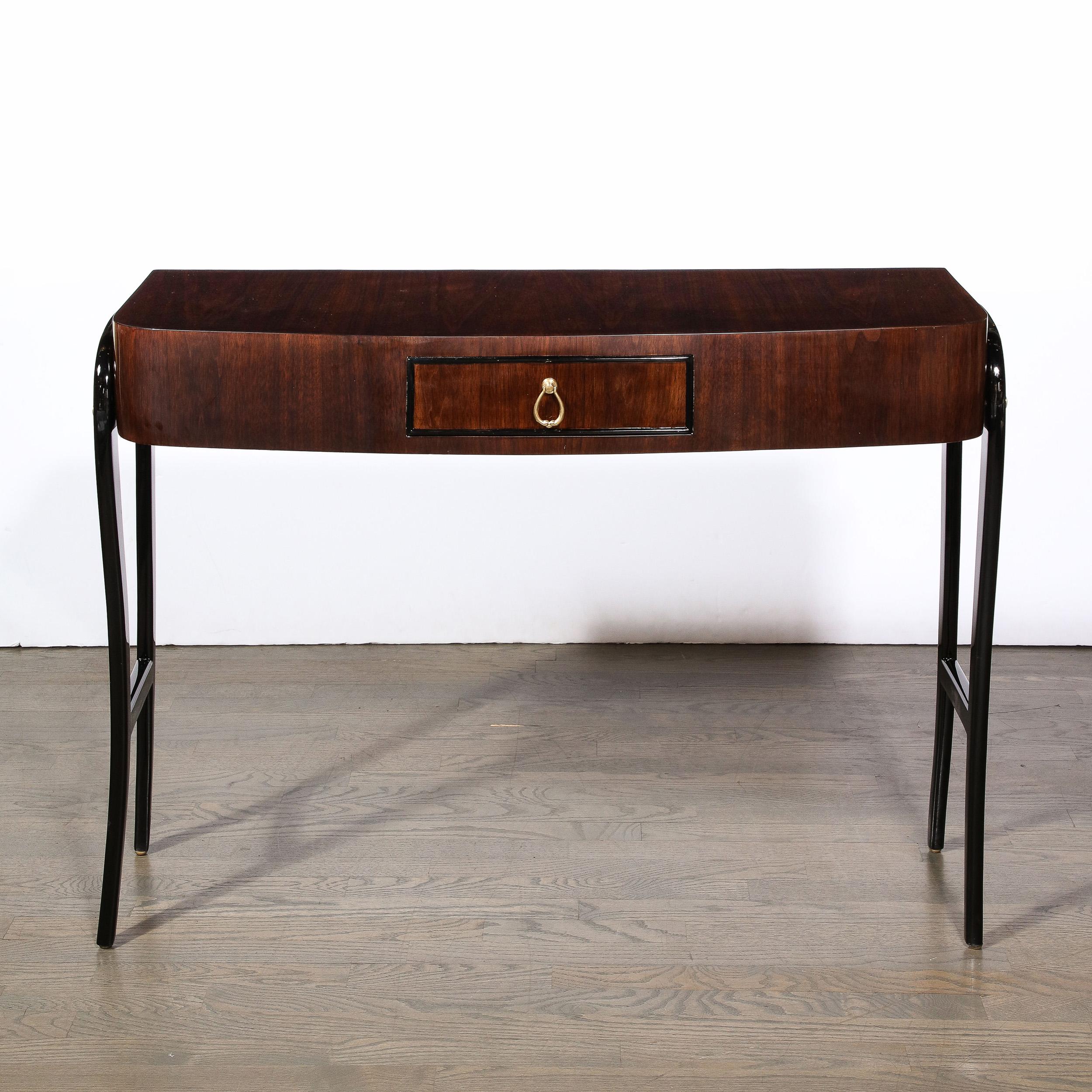 Mid-Century Modernist Walnut & Sculptural Black Lacquer Support Console Table 8