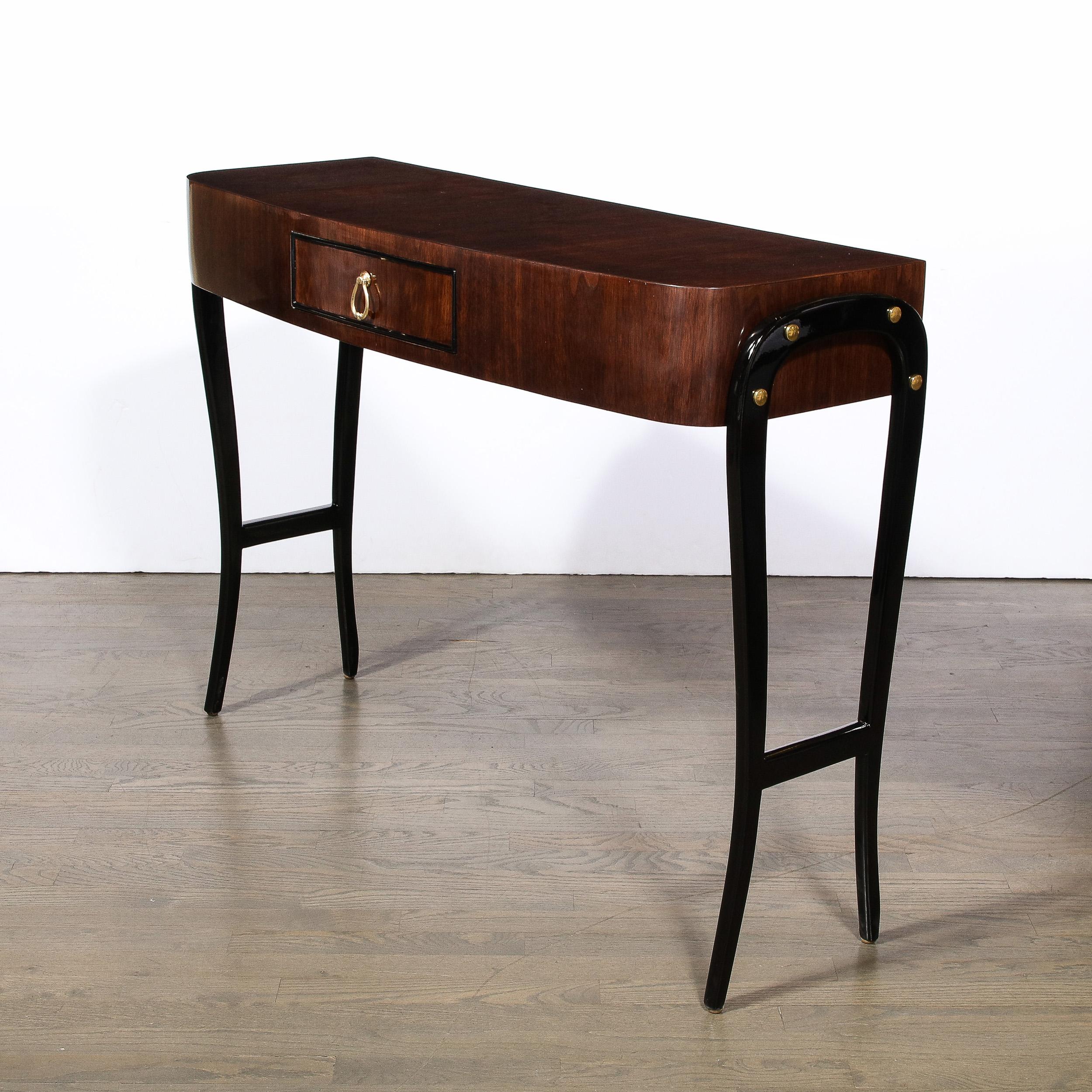 Mid-20th Century Mid-Century Modernist Walnut & Sculptural Black Lacquer Support Console Table