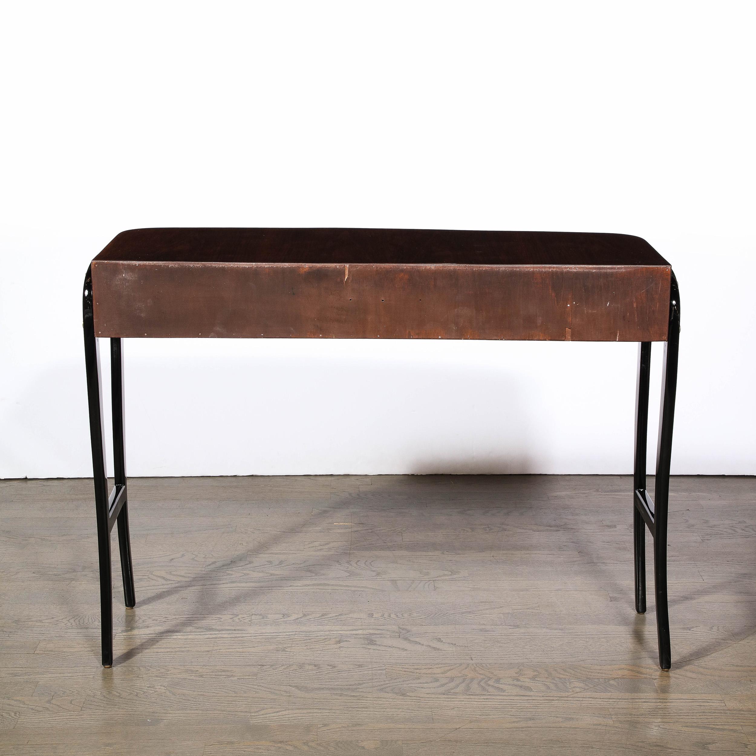 Mid-Century Modernist Walnut & Sculptural Black Lacquer Support Console Table 2