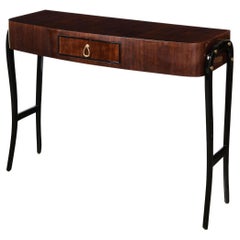 Mid-Century Modernist Walnut & Sculptural Black Lacquer Support Console Table