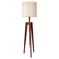 Mid-Century Modernist Walnut Tripod Base Floor Lamp with Custom Shade