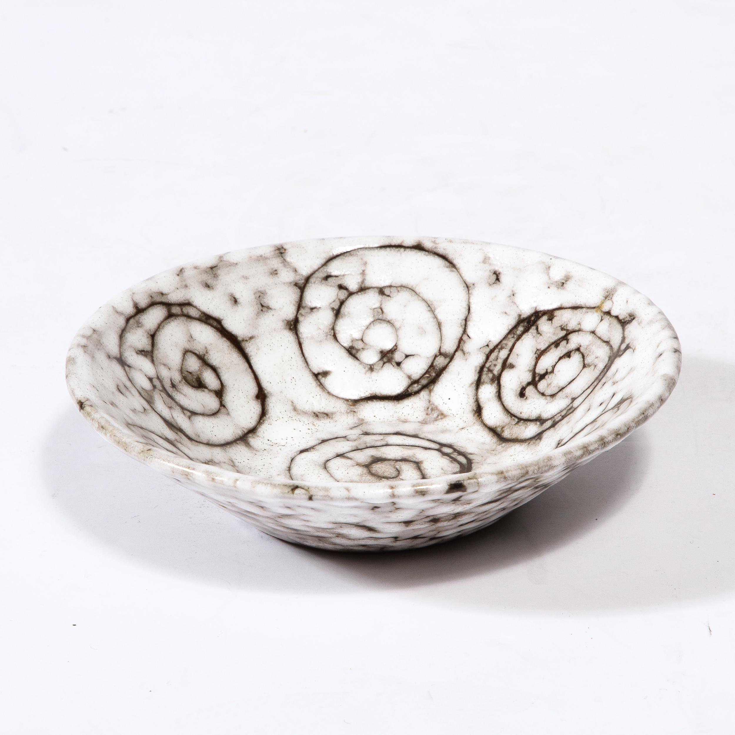 Hungarian Mid-Century Modernist White and Earth Toned Ceramic Dish W/ Seven Spirals