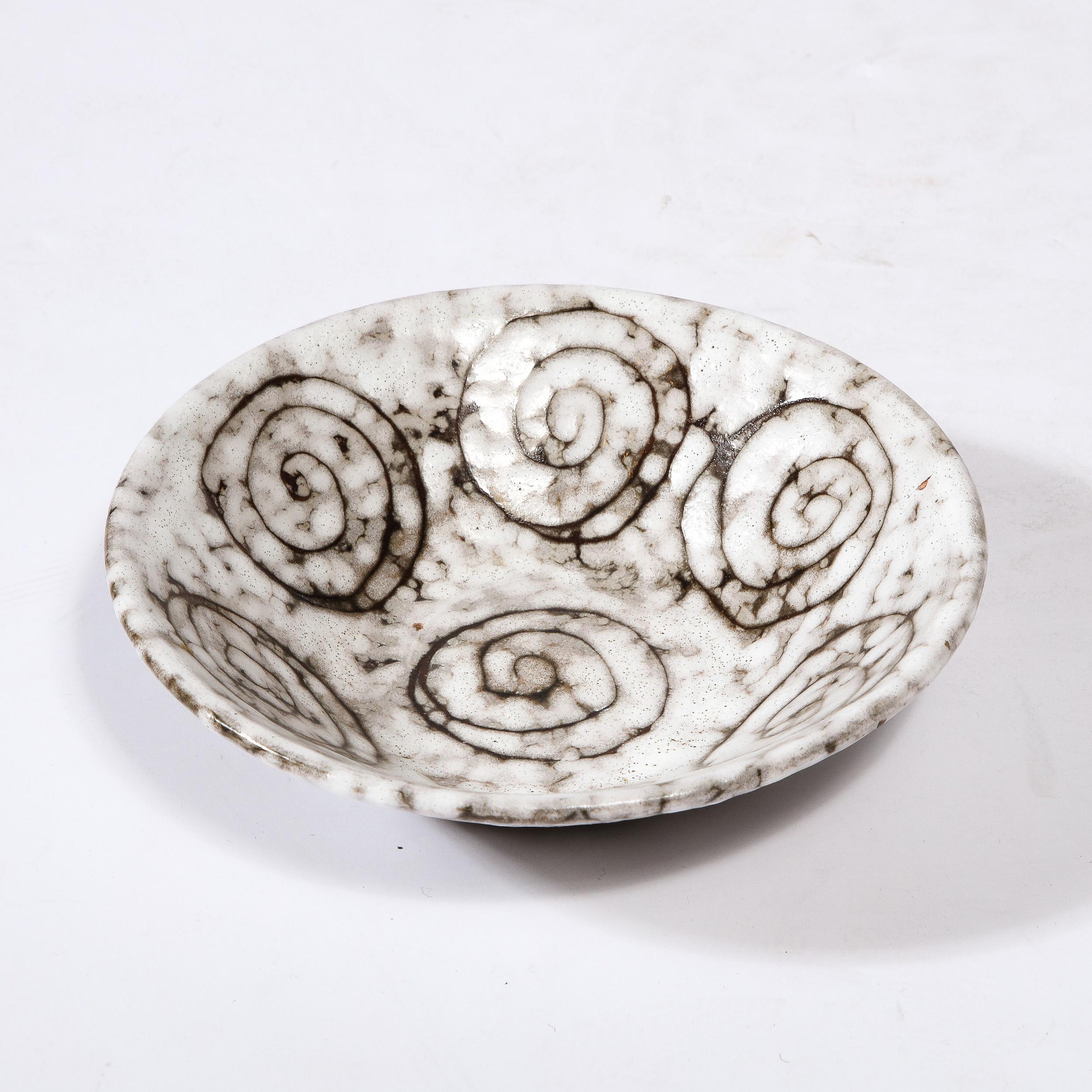Mid-20th Century Mid-Century Modernist White and Earth Toned Ceramic Dish W/ Seven Spirals