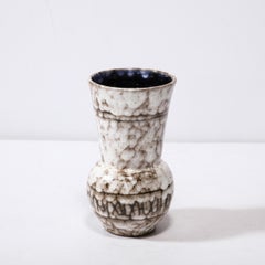 Midcentury Modernist White and Earth Toned Ceramic Urn Vase with Rune Motif