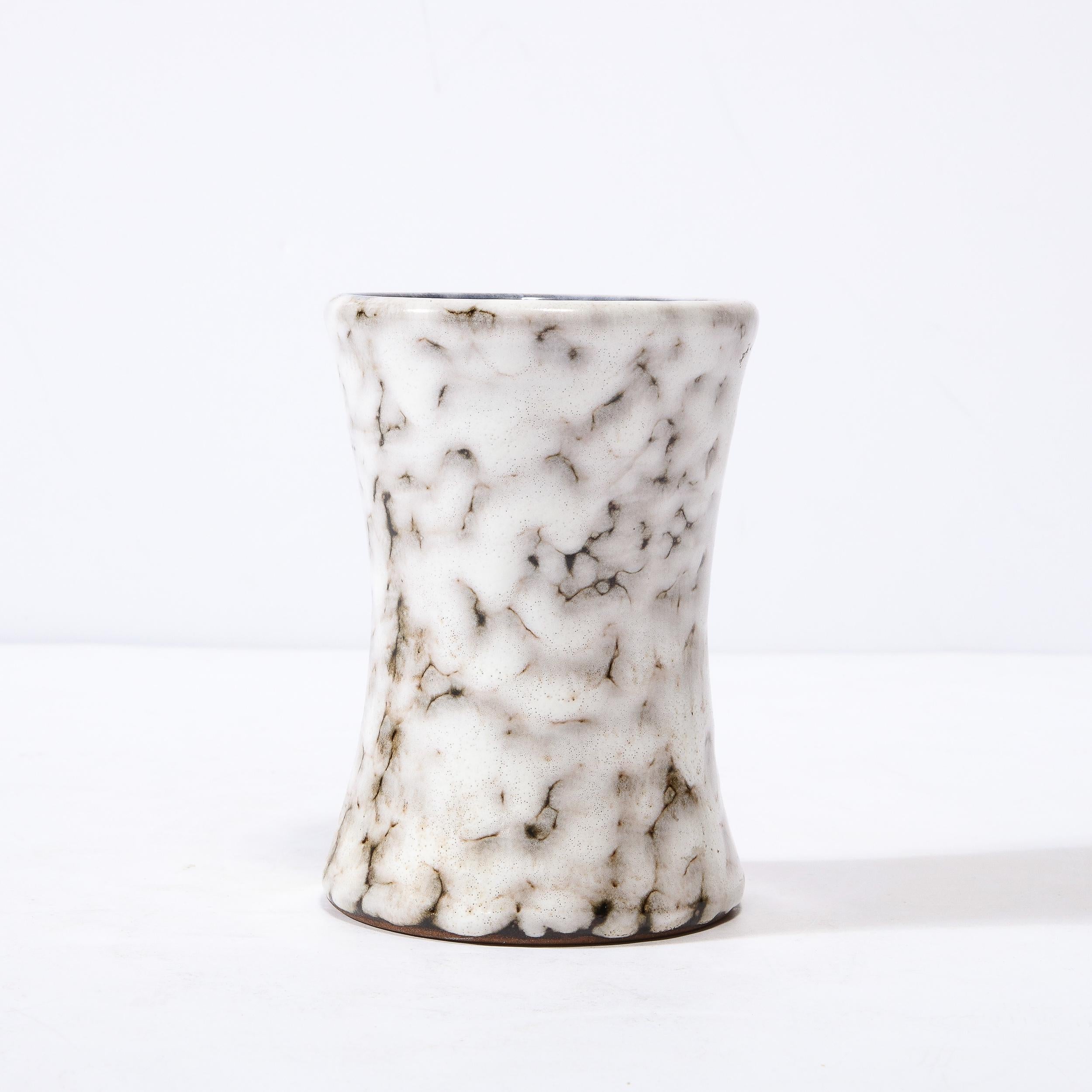Hungarian Mid-Century Modernist White and Earth Toned Ceramic Vase For Sale