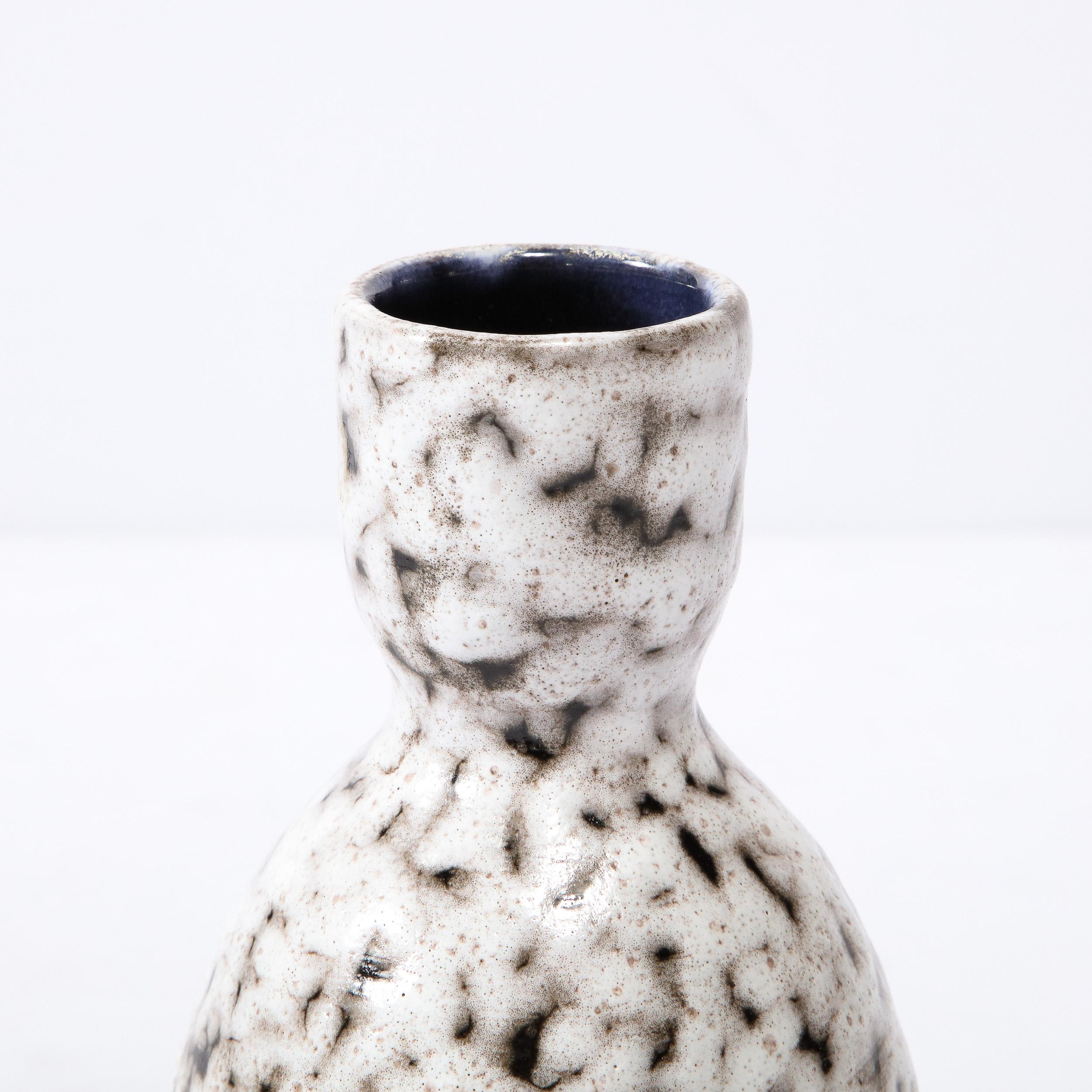 Glazed Mid-Century Modernist White and Earth Toned Ceramic Vase For Sale