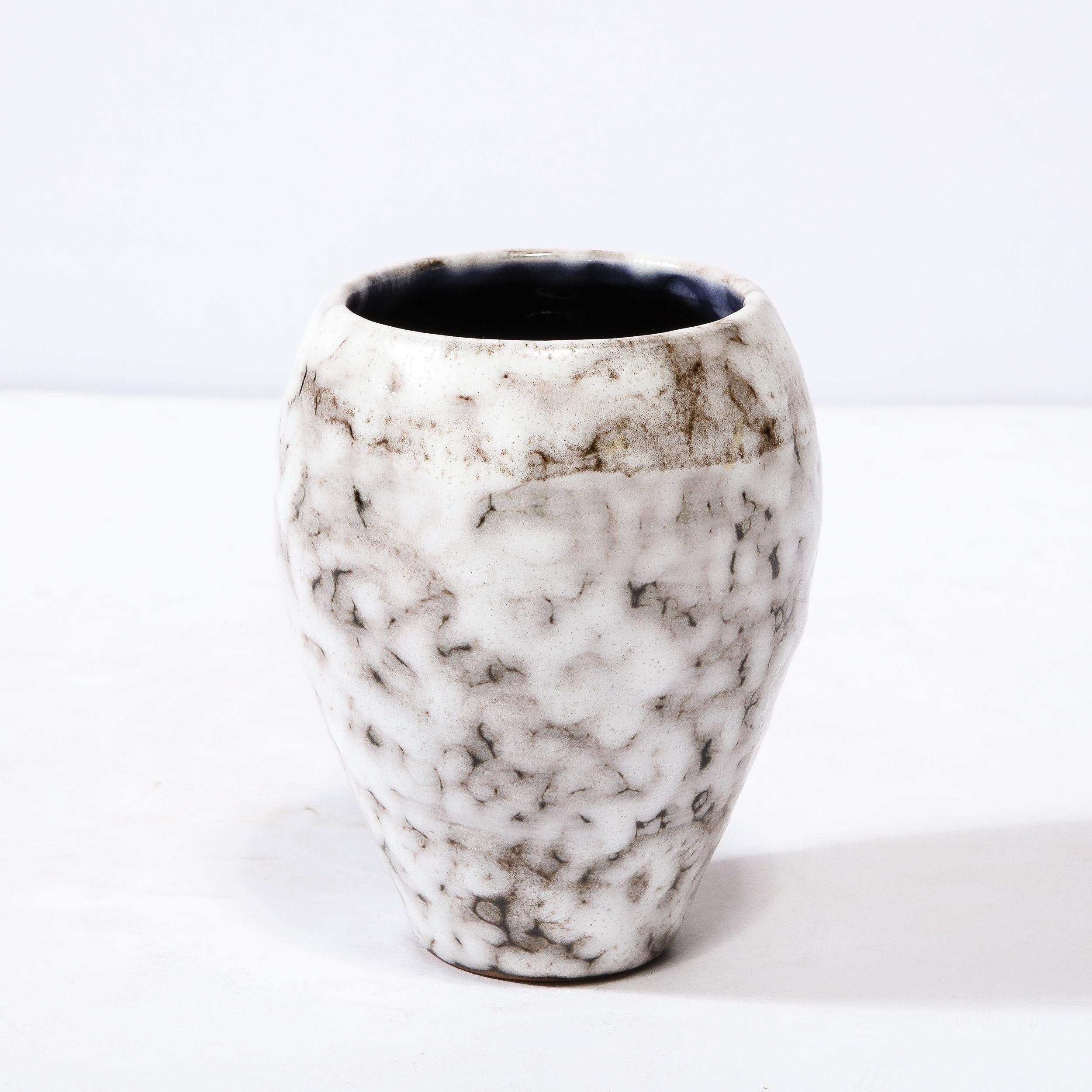 Mid-Century Modernist White and Earth Toned Ceramic Vase In Excellent Condition For Sale In New York, NY