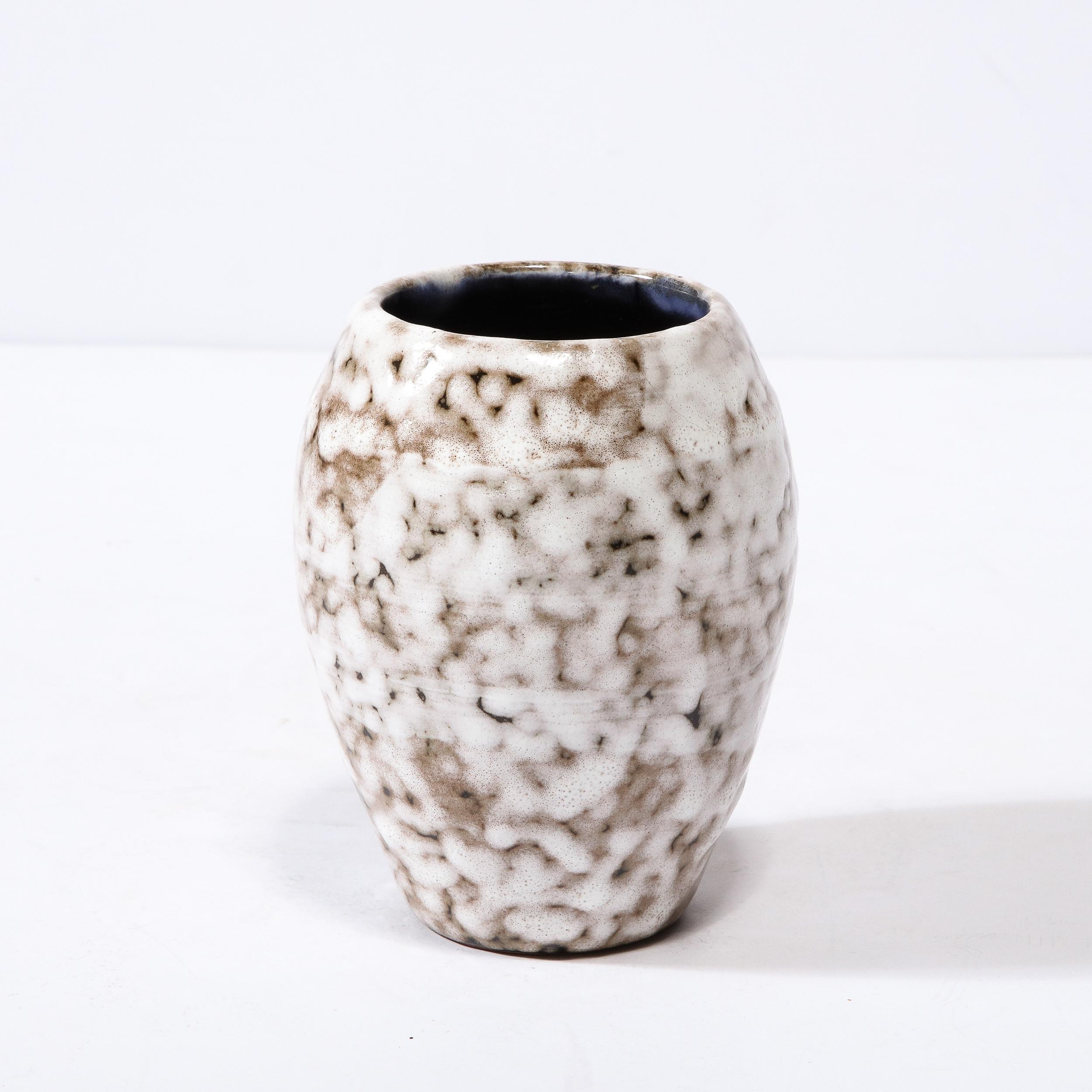 Mid-Century Modernist White and Earth Toned Ceramic Vase For Sale 3