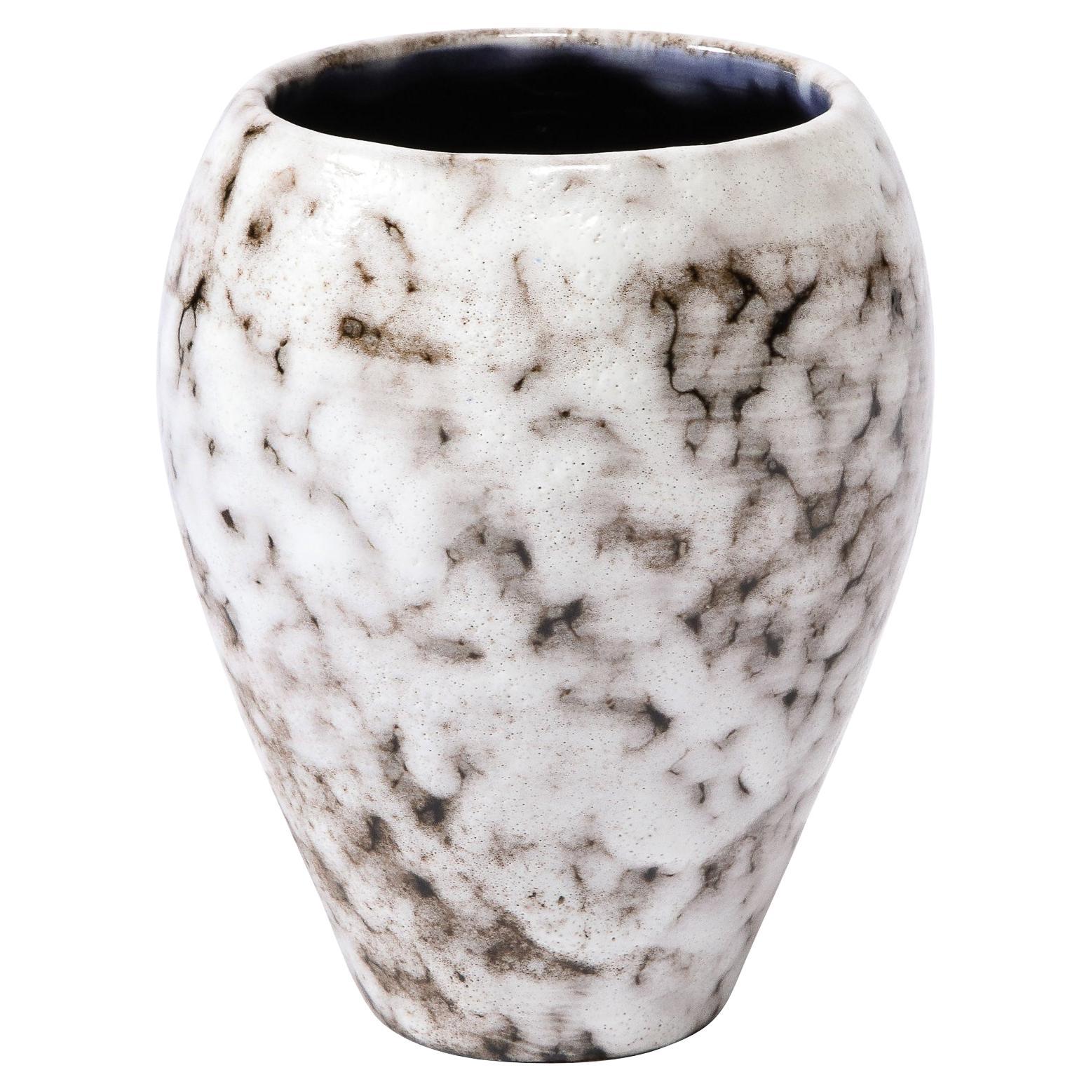Mid-Century Modernist White and Earth Toned Ceramic Vase For Sale