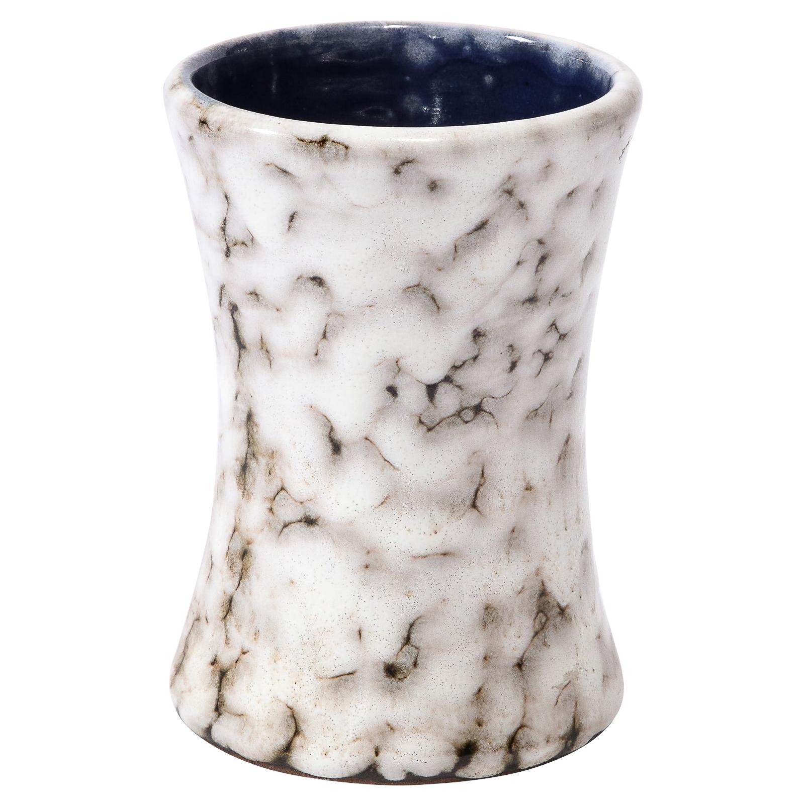 Vase moderniste du milieu du siècle en céramique blanche et couleur terre 