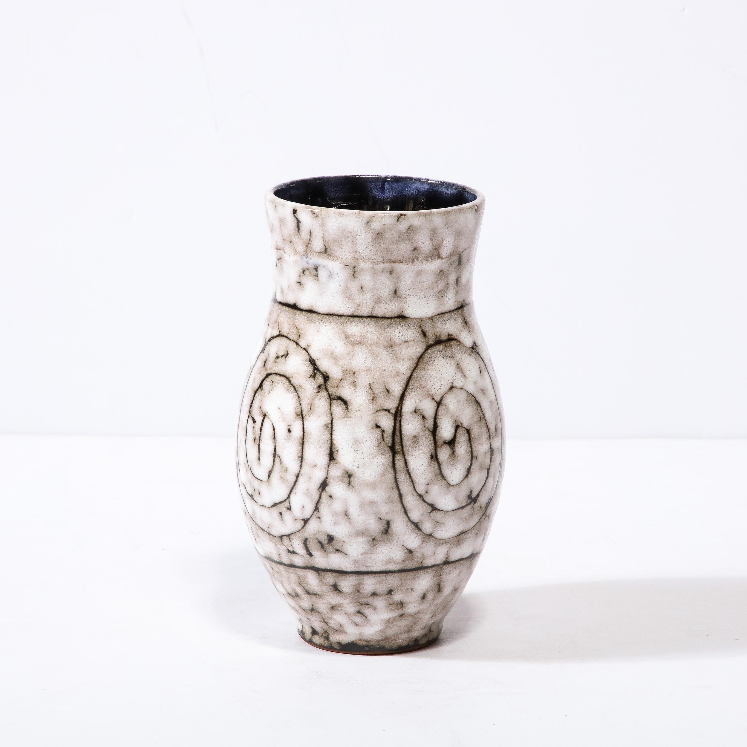 Mid-Century Modernist White and Earth Toned Ceramic Vase W/ Coiled Motif For Sale 4