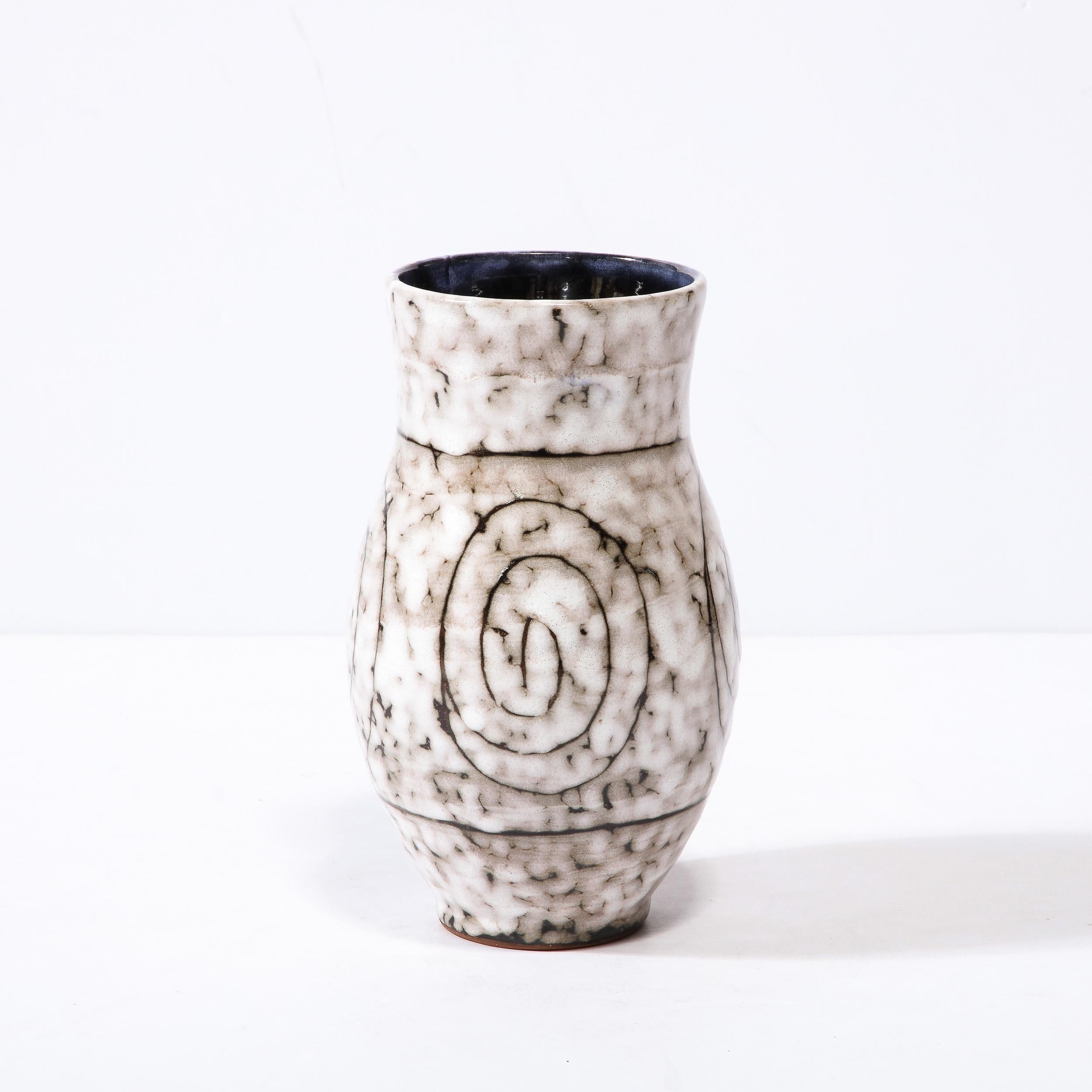 Mid-Century Modernist White and Earth Toned Ceramic Vase W/ Coiled Motif For Sale 5