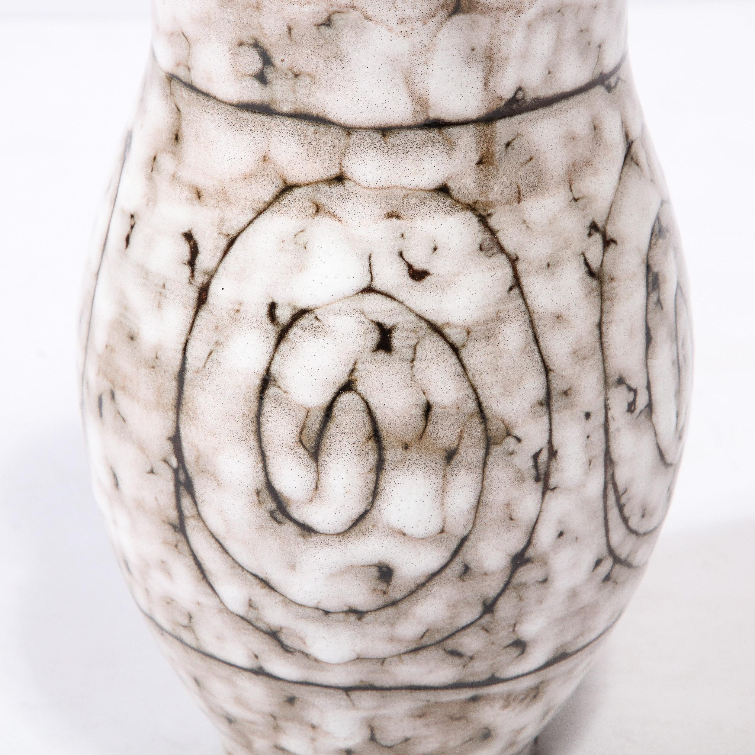 Mid-Century Modernist White and Earth Toned Ceramic Vase W/ Coiled Motif For Sale 8