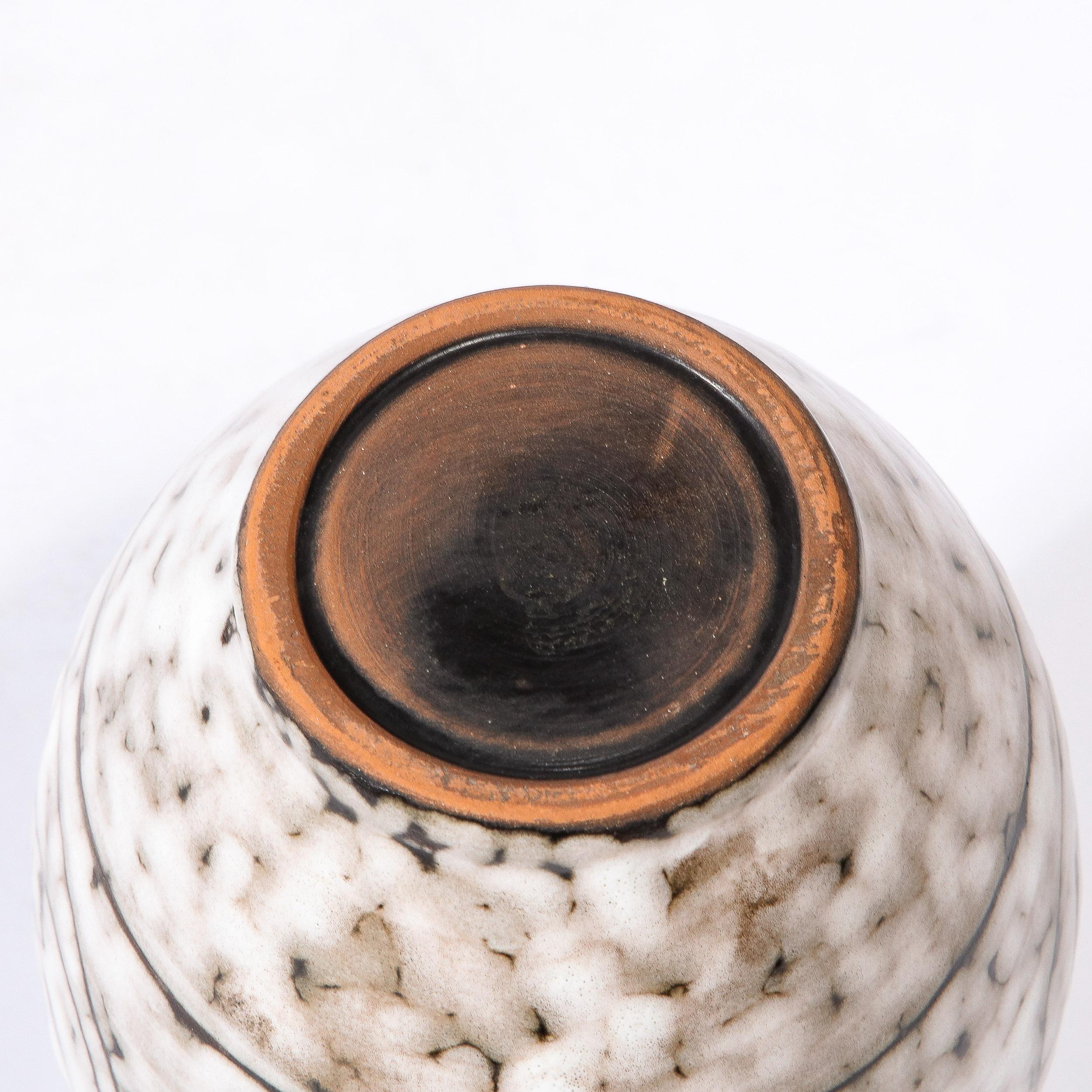 Mid-Century Modernist White and Earth Toned Ceramic Vase W/ Coiled Motif For Sale 9