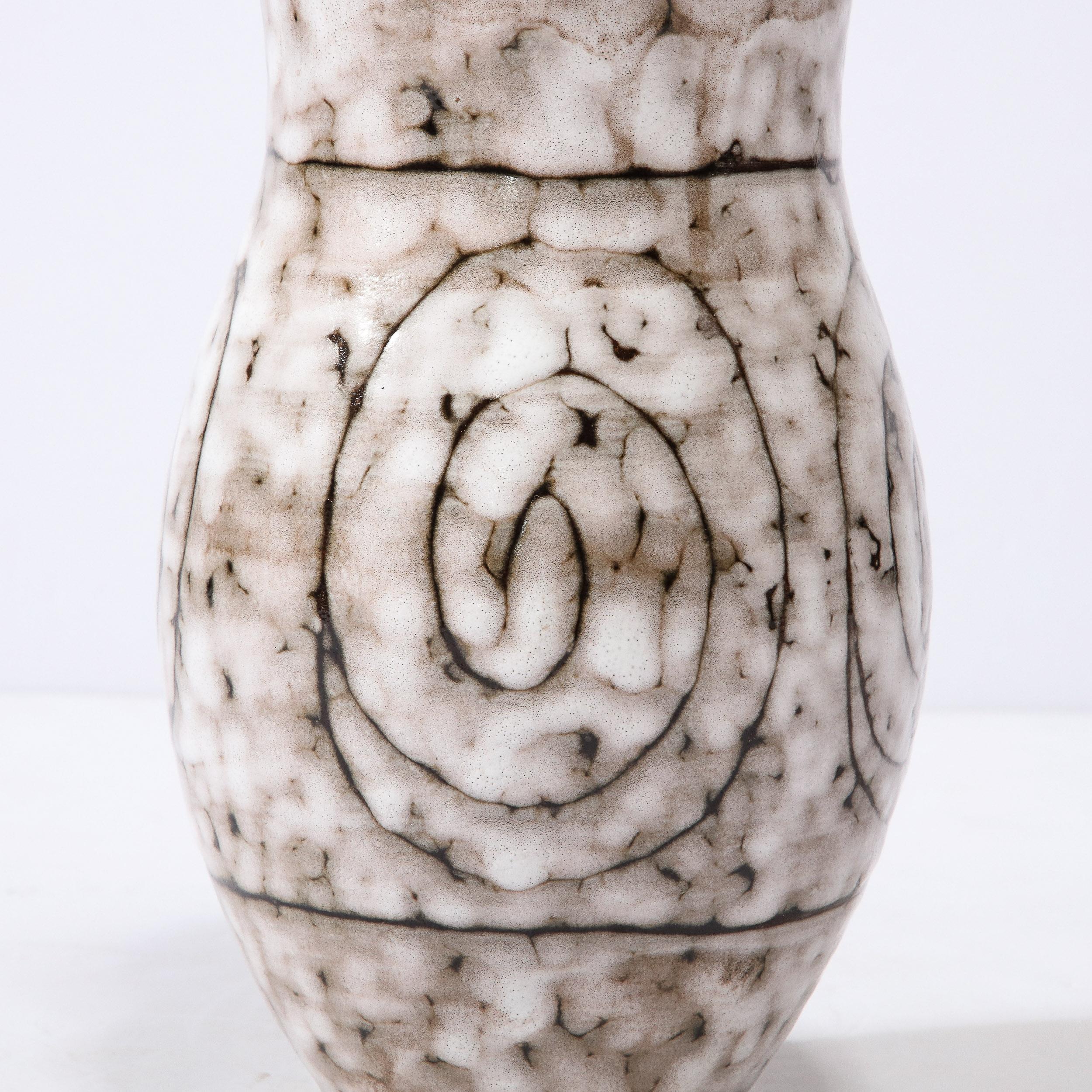 Glazed Mid-Century Modernist White and Earth Toned Ceramic Vase W/ Coiled Motif For Sale