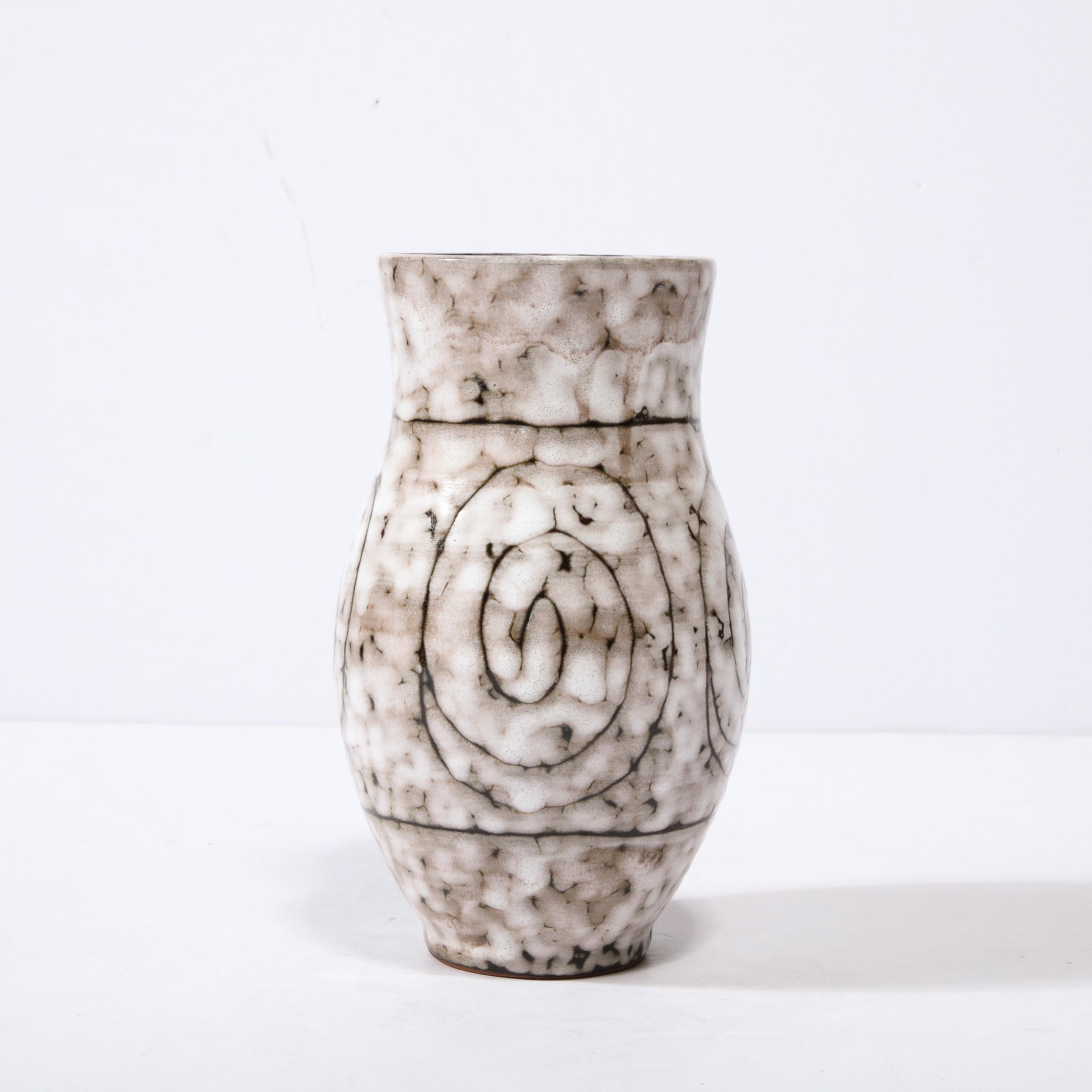 Mid-20th Century Mid-Century Modernist White and Earth Toned Ceramic Vase W/ Coiled Motif For Sale