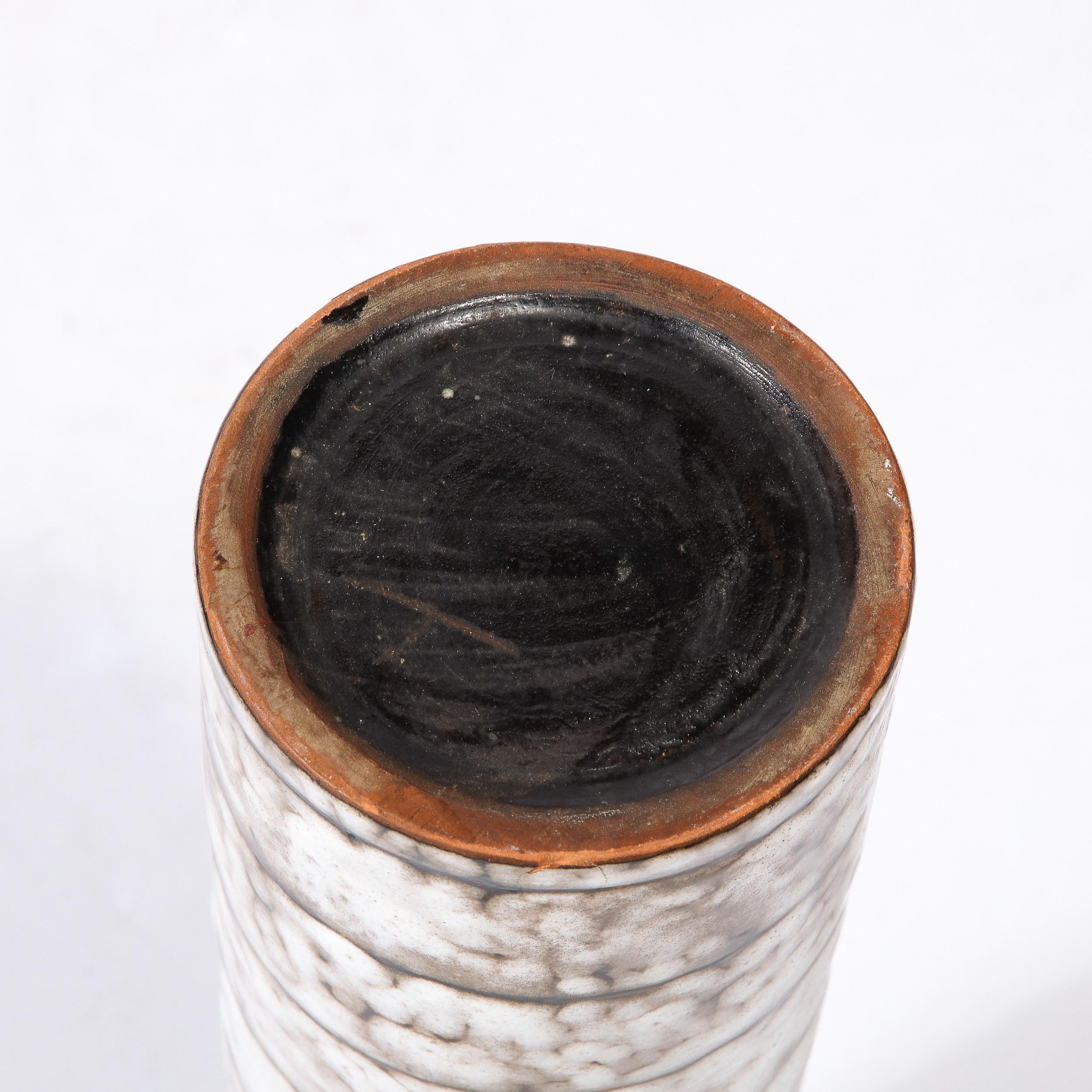 Mid-Century Modernist White and Earth Toned Ceramic Vase with Banded Detailing For Sale 11