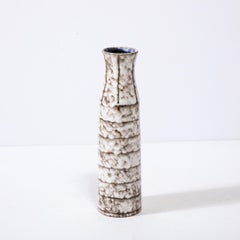 Mid-Century Modernist White and Earth Toned Ceramic Vase with Banded Detailing