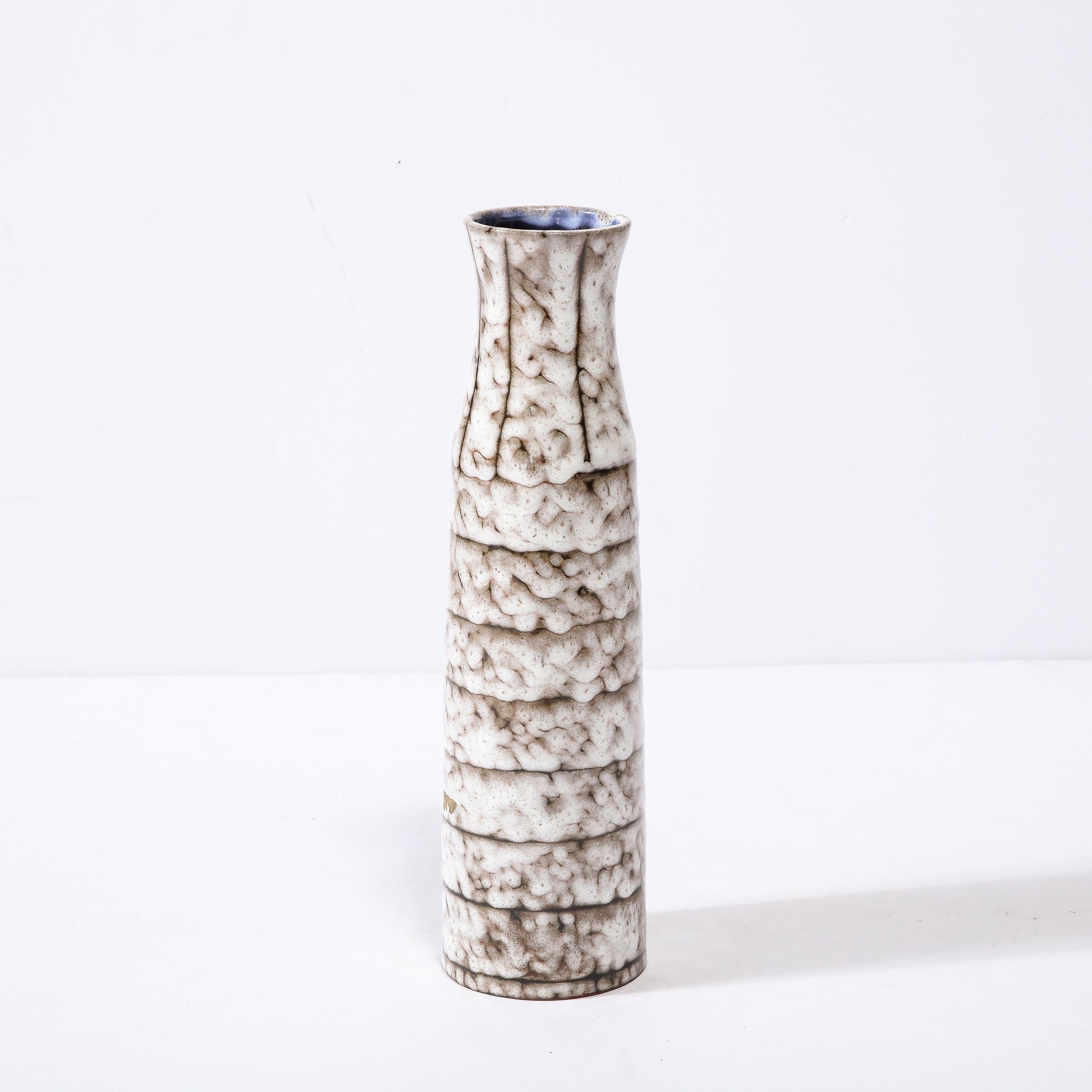 Mid-20th Century Mid-Century Modernist White and Earth Toned Ceramic Vase with Banded Detailing For Sale