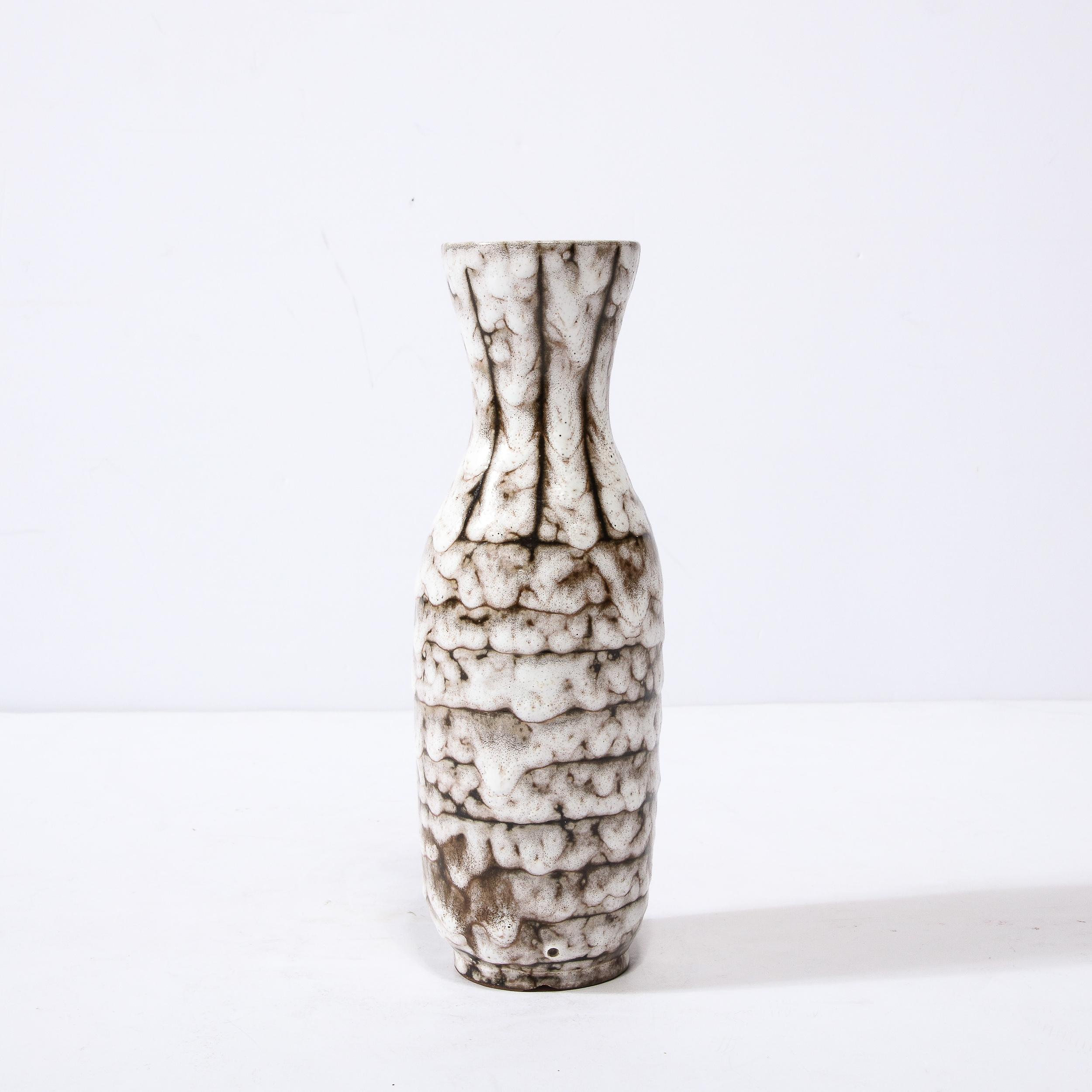 Mid-Century Modernist White and Earth Toned Ceramic Vase with Banded Detailing For Sale 2