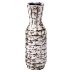 Mid-Century Modernist White and Earth Toned Ceramic Vase with Banded Detailing