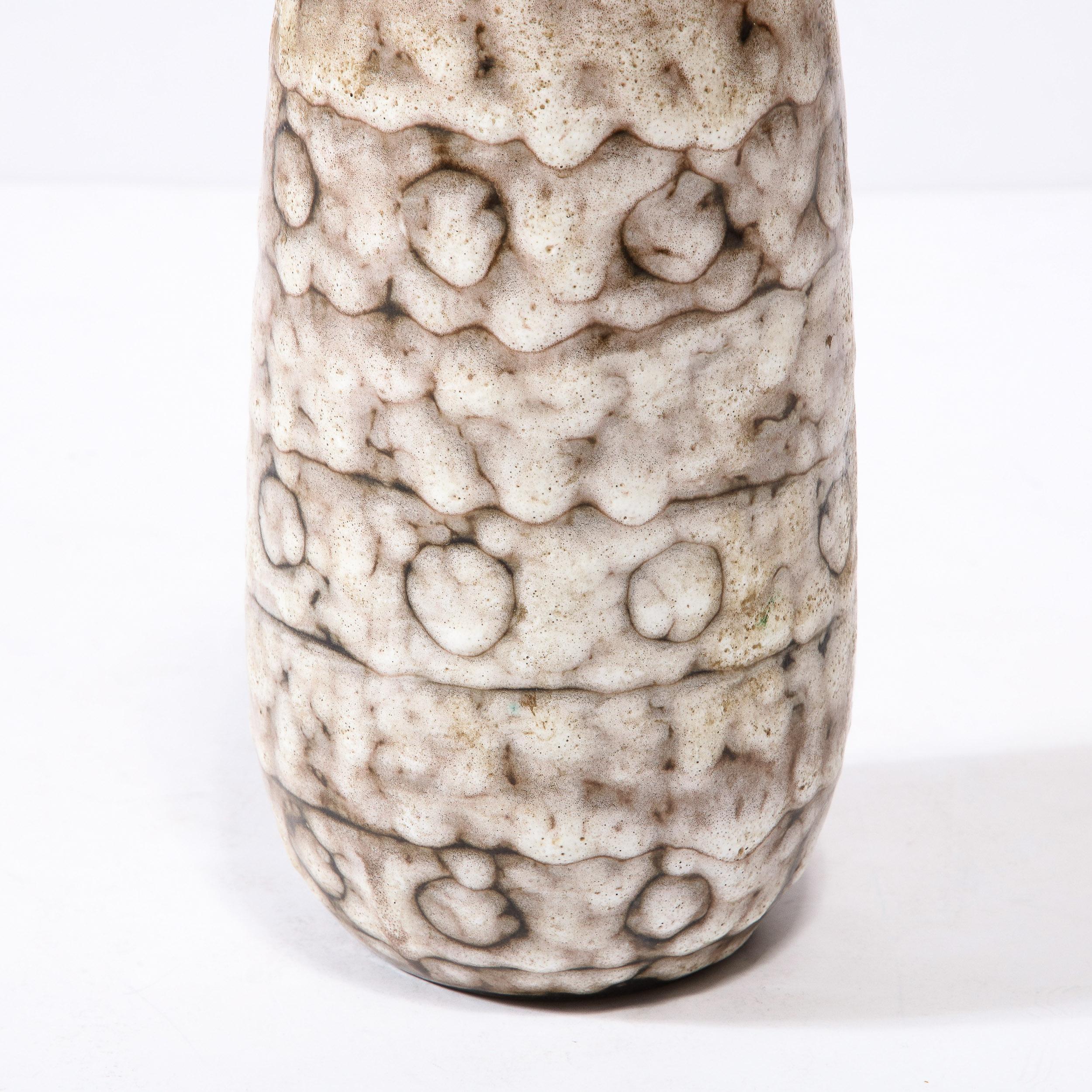 Mid-Century Modernist White and Earth Toned Ceramic Vase with Spotted Banding For Sale 8