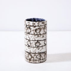 Mid-Century Modernist White and Earth Toned Ceramic Vase with Spotted Banding