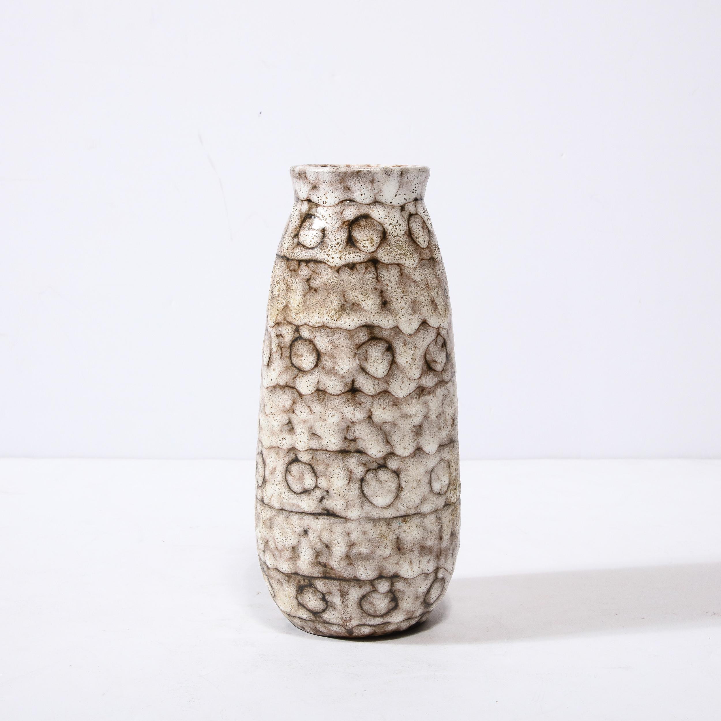 Hungarian Mid-Century Modernist White and Earth Toned Ceramic Vase with Spotted Banding For Sale