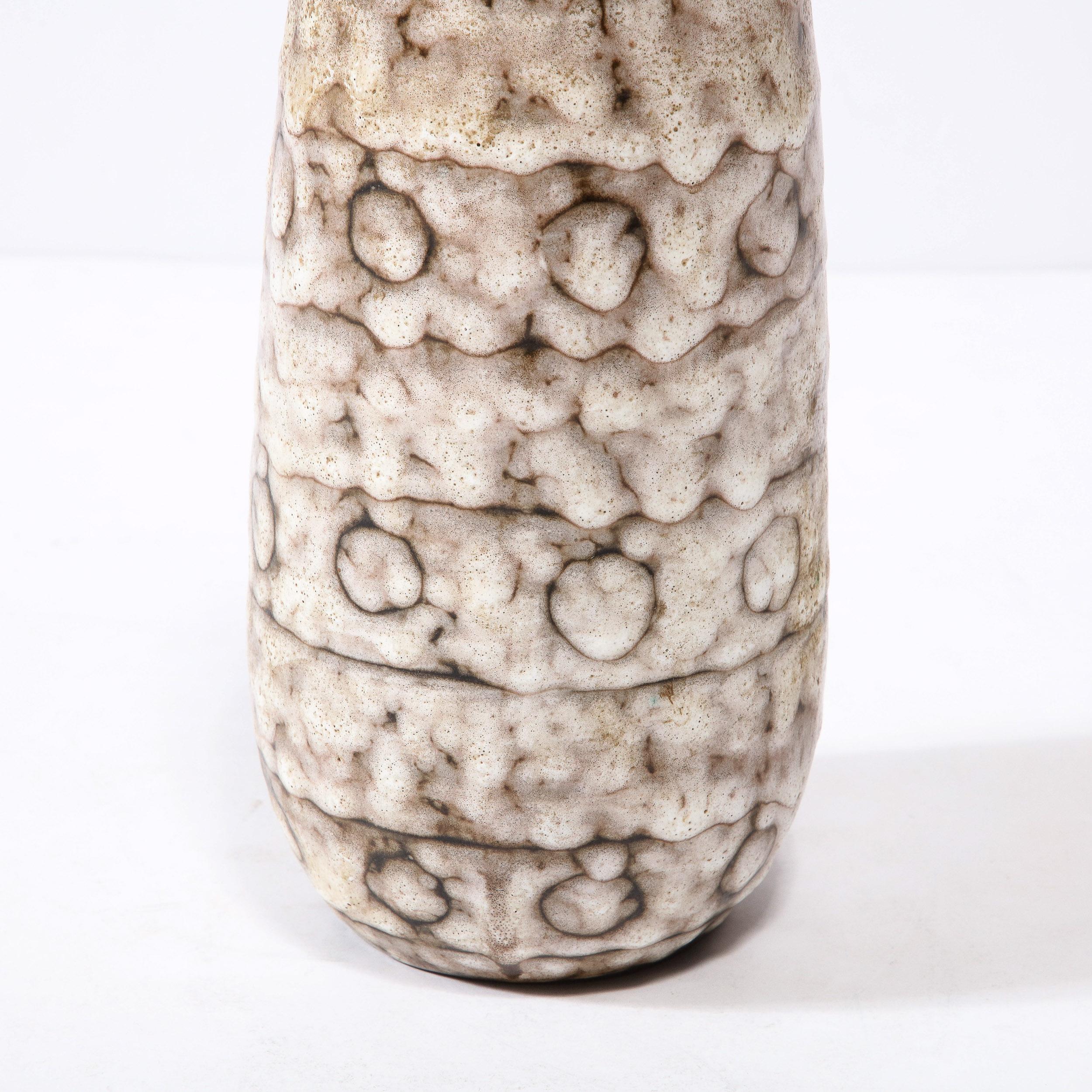 Mid-Century Modernist White and Earth Toned Ceramic Vase with Spotted Banding In Excellent Condition For Sale In New York, NY