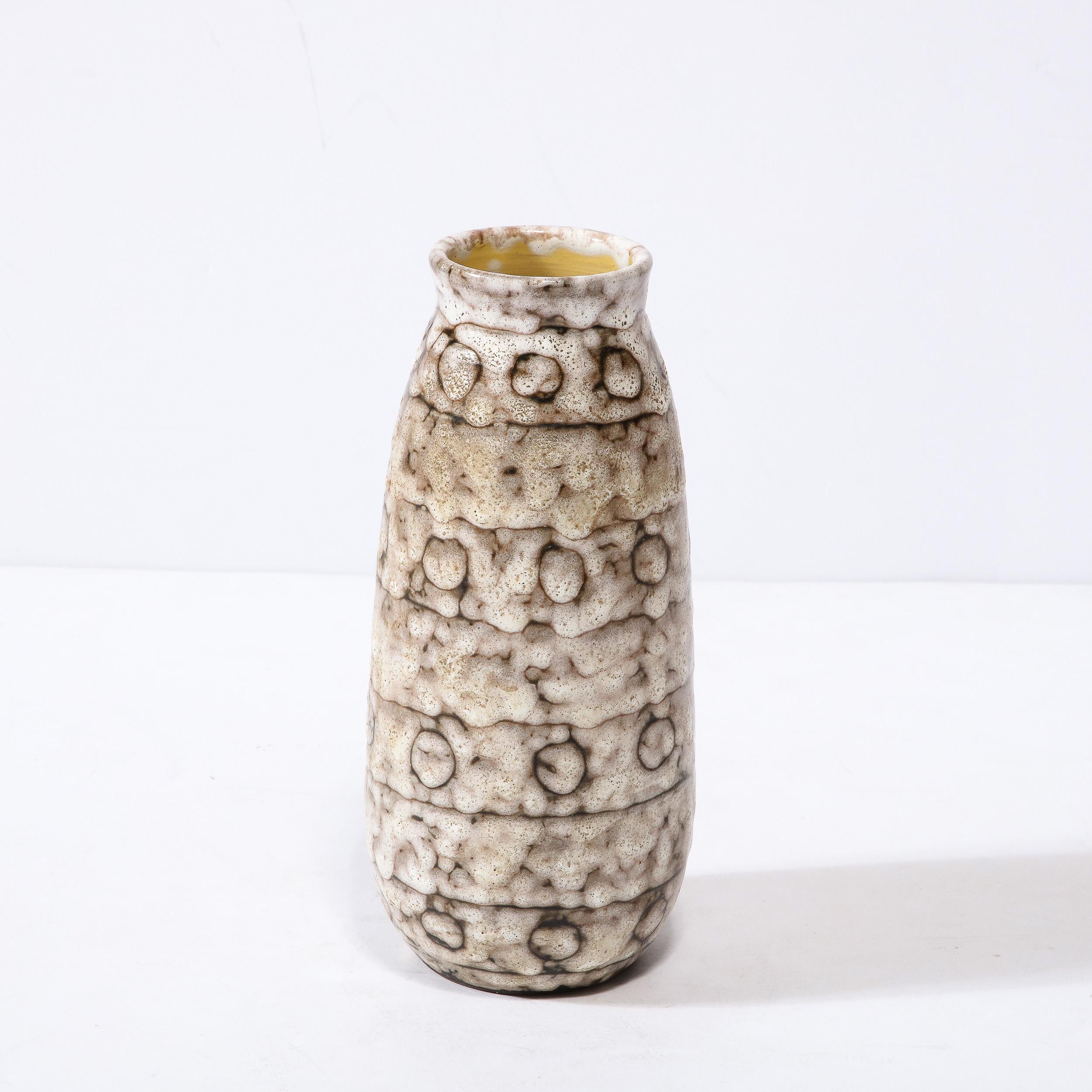 Mid-20th Century Mid-Century Modernist White and Earth Toned Ceramic Vase with Spotted Banding For Sale
