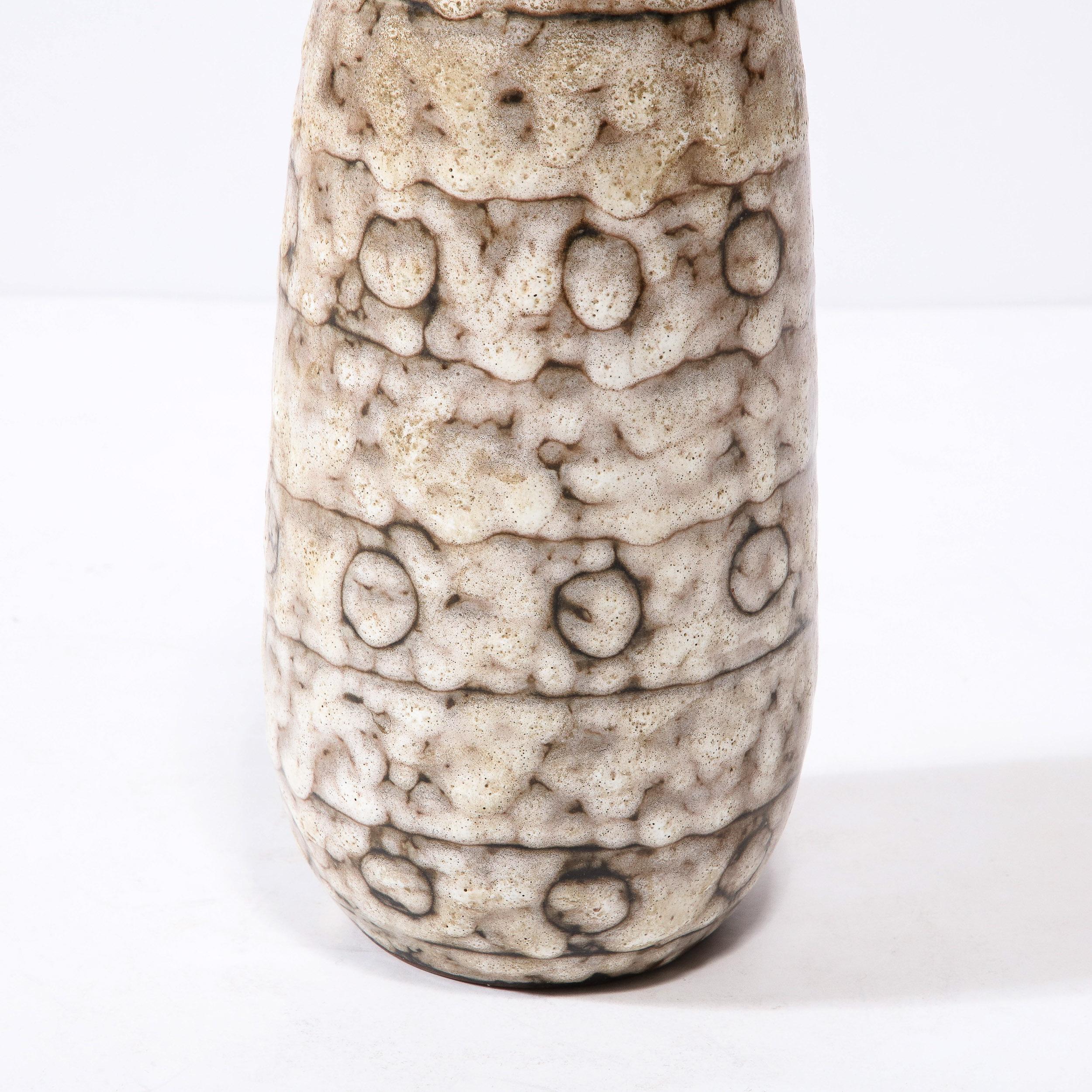 Mid-Century Modernist White and Earth Toned Ceramic Vase with Spotted Banding For Sale 1