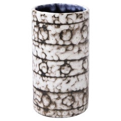 Mid-Century Modernist White and Earth Toned Ceramic Vase with Spotted Banding