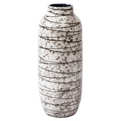 Vintage Mid-Century Modernist White and Earth Toned Horizontally Striated Ceramic Vase