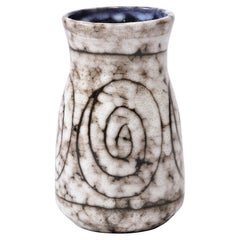 Mid-Century Modernist White & Earth Toned Ceramic Vase W/ Coiled Motif