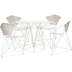 Mid-Century Modernist Wrought-Iron Outdoor Table and Chairs Set