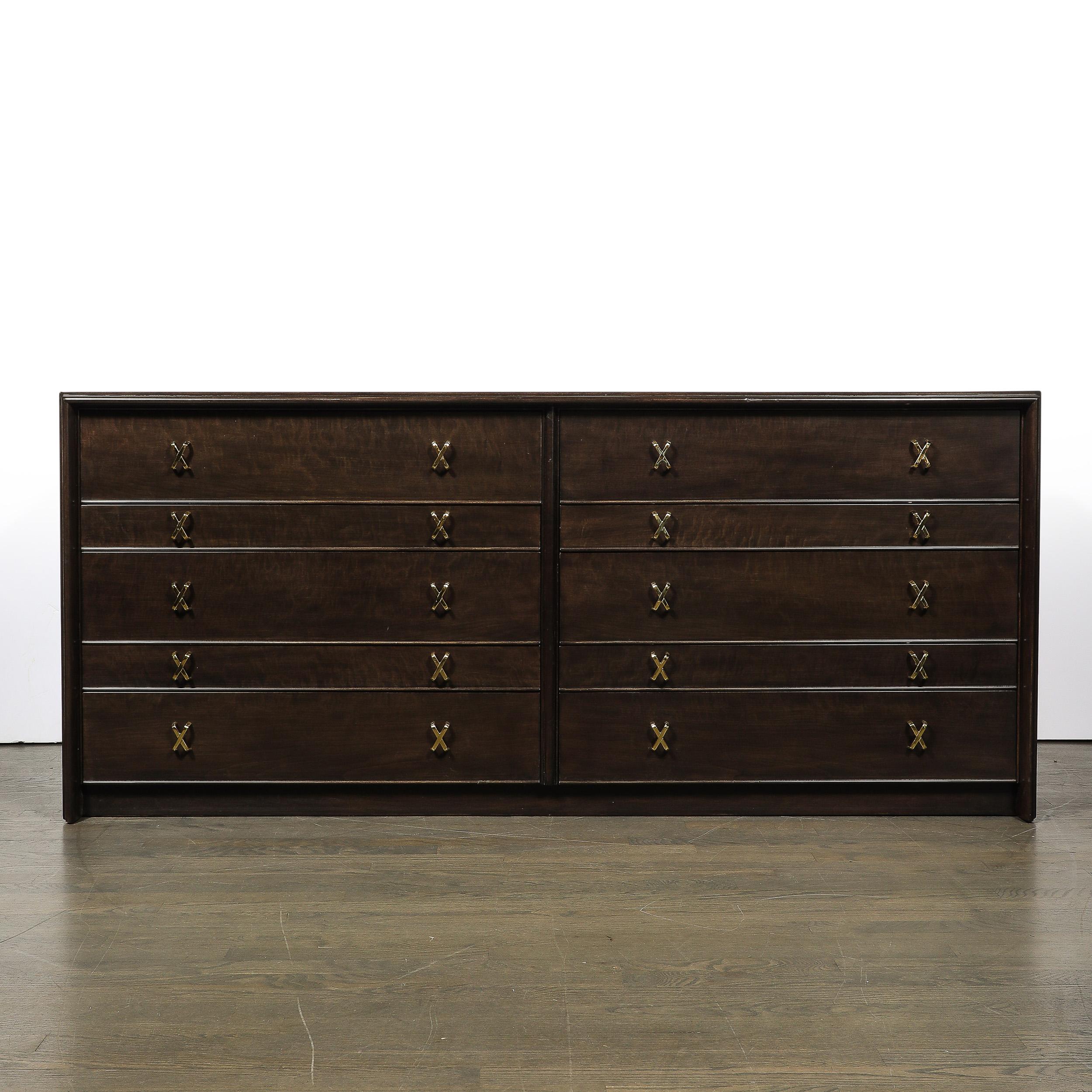 Mid-Century Modernist X Form Low Chest  in Rich Brown Walnut by Paul Frankl In Excellent Condition For Sale In New York, NY