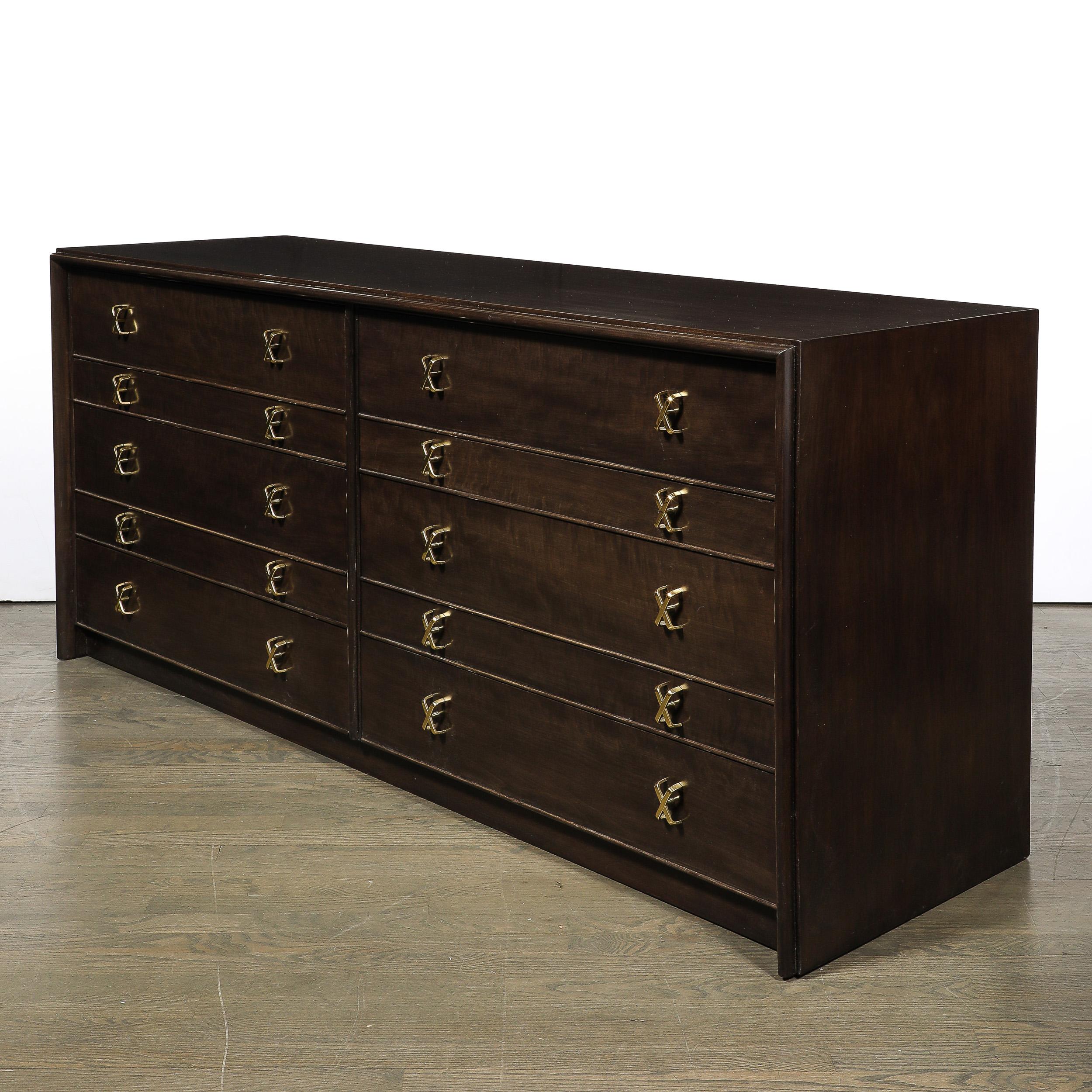 Mid-Century Modernist X Form Low Chest  in Rich Brown Walnut by Paul Frankl For Sale 2