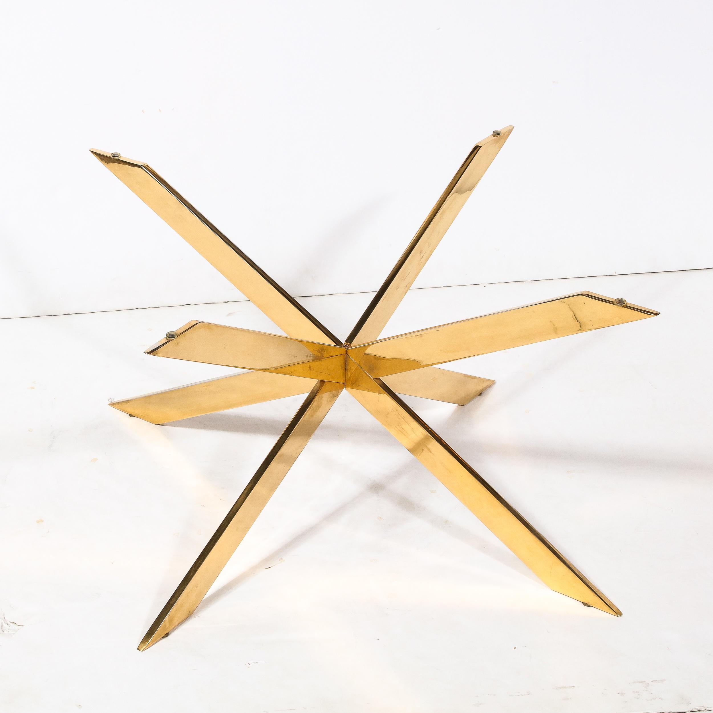 Mid-Century Modernist Double X Base Brass Cocktail Table  by Leon Rosen for Pace For Sale 5