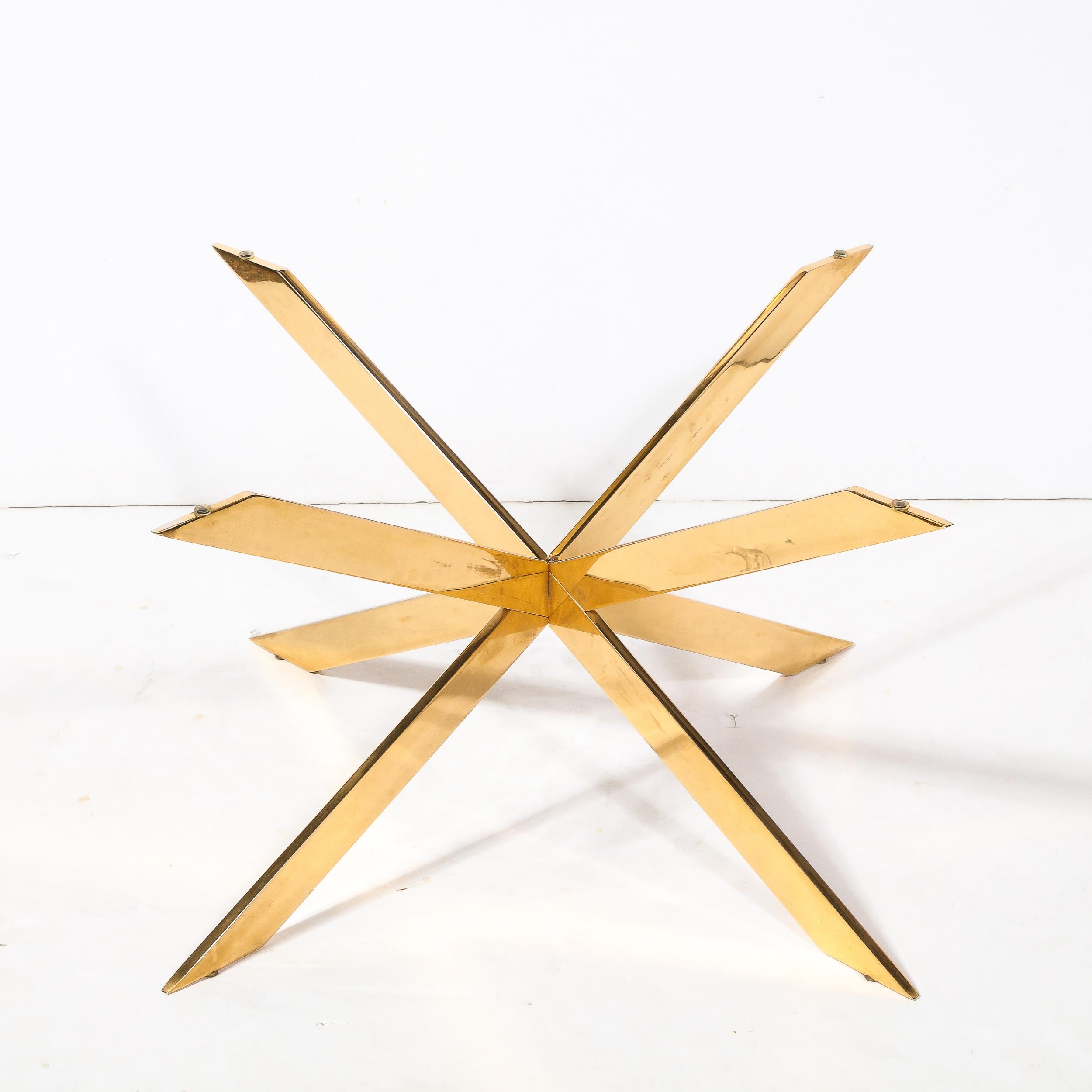 Mid-Century Modernist Double X Base Brass Cocktail Table  by Leon Rosen for Pace For Sale 6