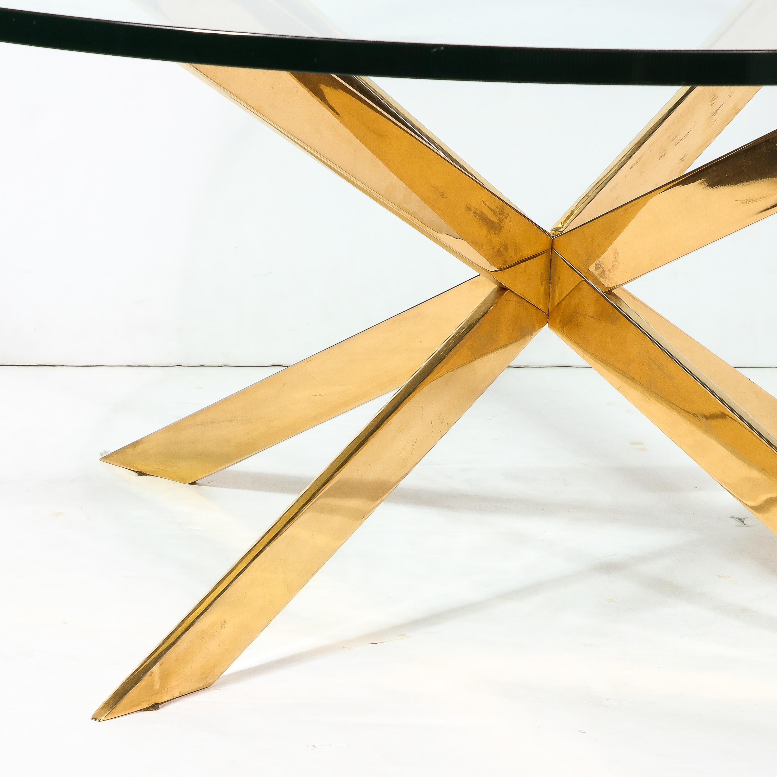 American Mid-Century Modernist Double X Base Brass Cocktail Table  by Leon Rosen for Pace For Sale