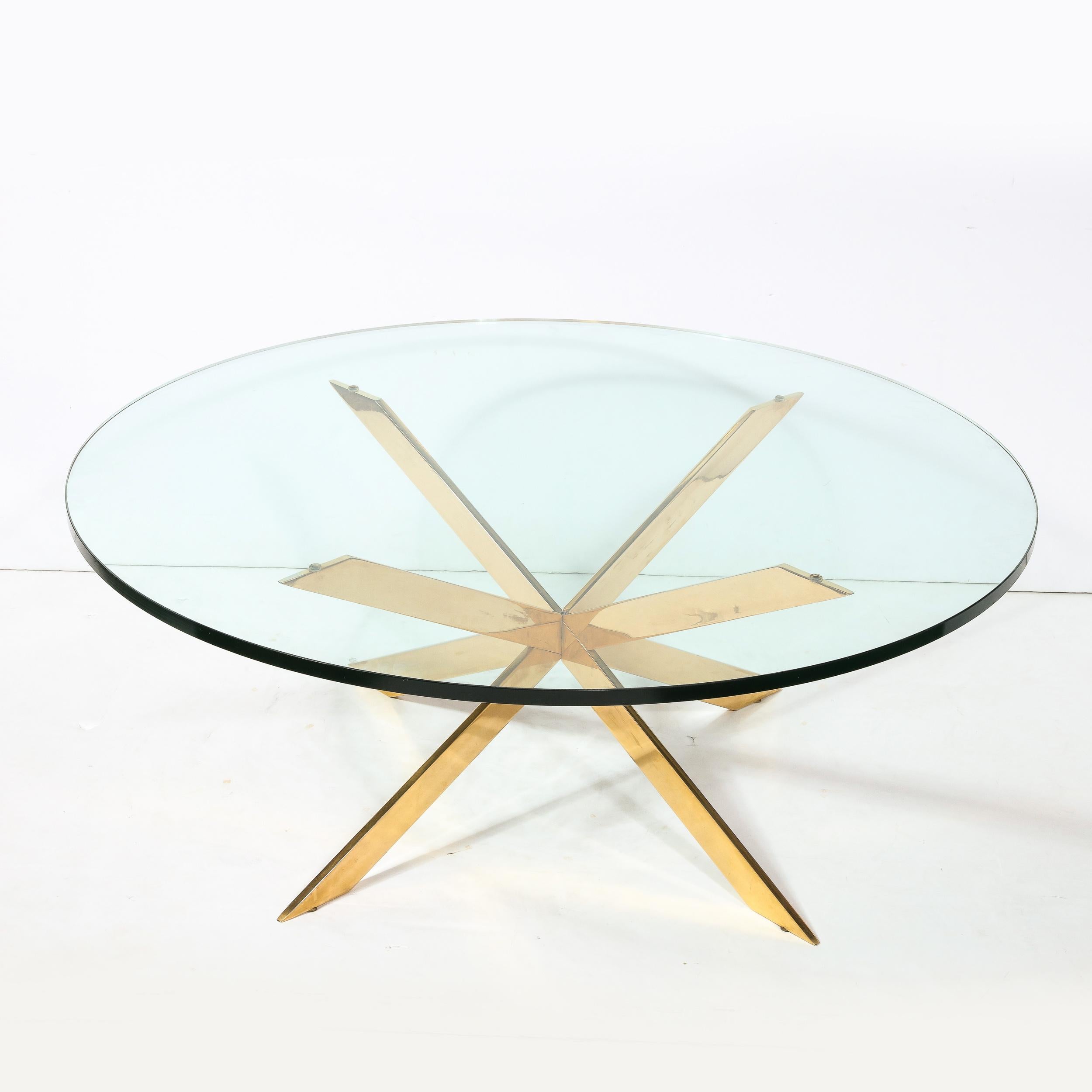Late 20th Century Mid-Century Modernist Double X Base Brass Cocktail Table  by Leon Rosen for Pace For Sale
