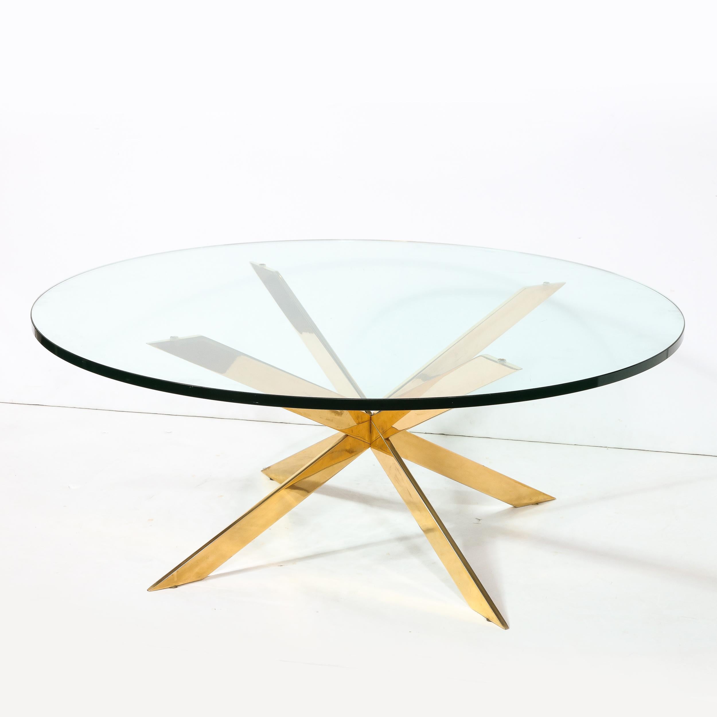Mid-Century Modernist Double X Base Brass Cocktail Table  by Leon Rosen for Pace For Sale 2