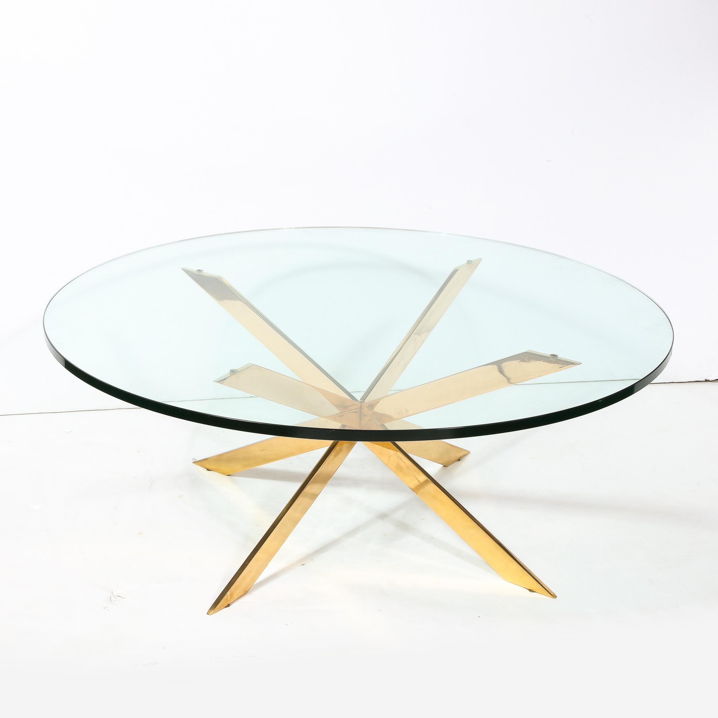 Mid-Century Modernist Double X Base Brass Cocktail Table  by Leon Rosen for Pace For Sale 4