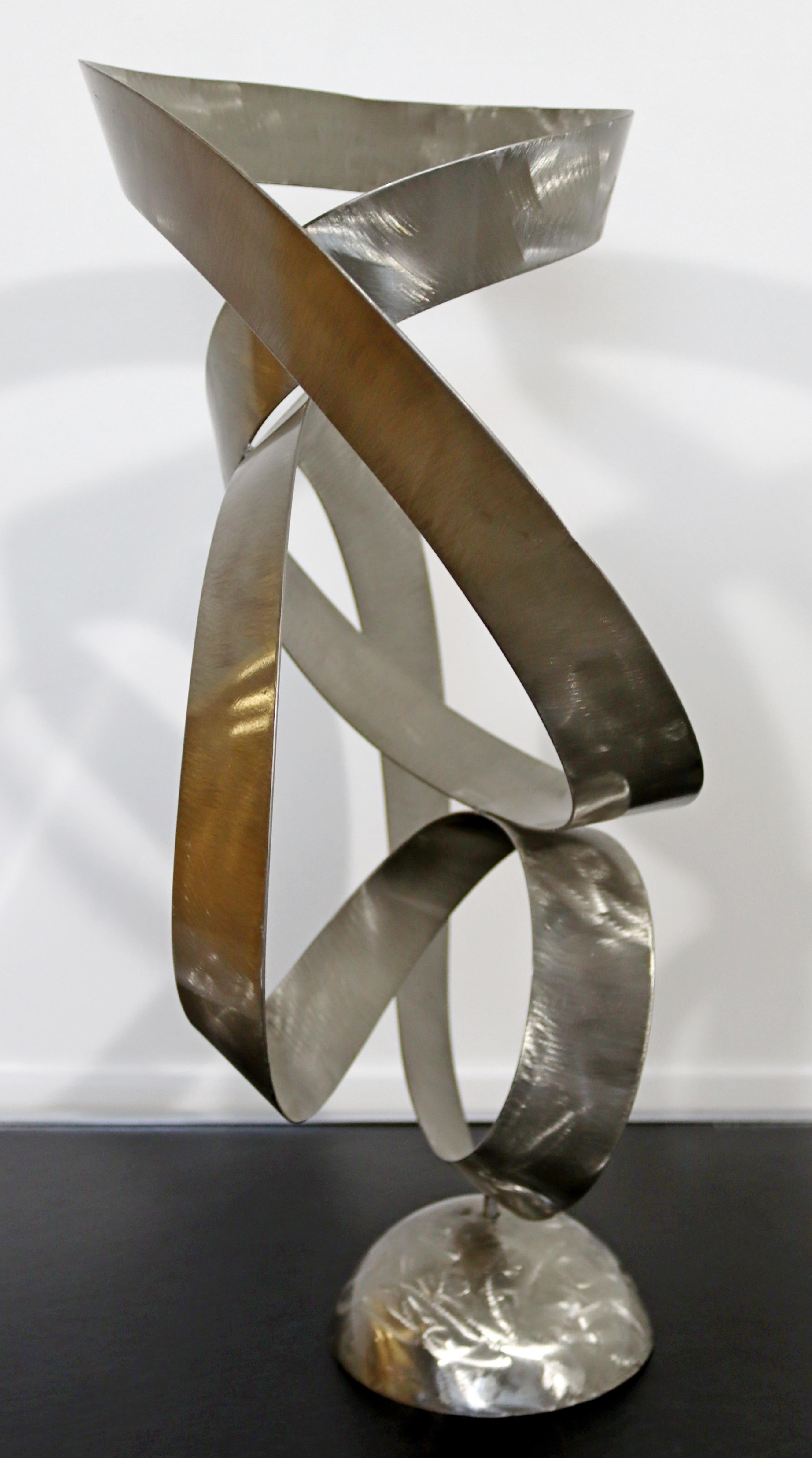 Late 20th Century Mid-Century Modern French Abstract Brushed Aluminum Table Sculpture, 1970s For Sale