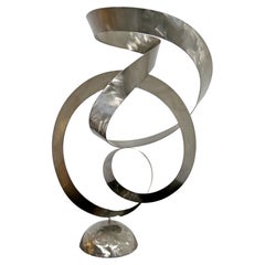 Sculpture de table abstraite française en aluminium brossé de style moderne du milieu du siècle, 1970